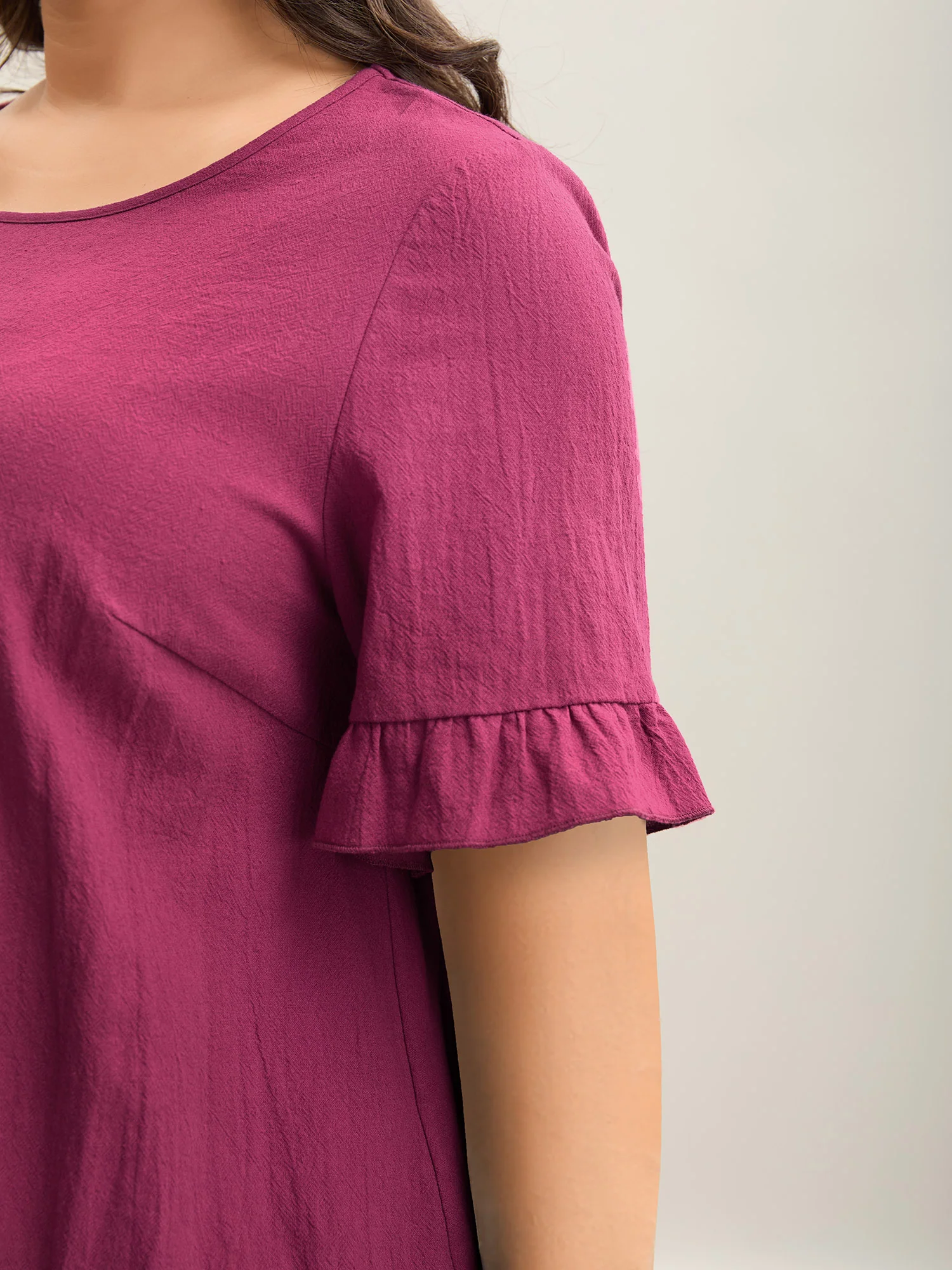 Pure Cotton Ruffled Curved Hem Blouse - Image 2