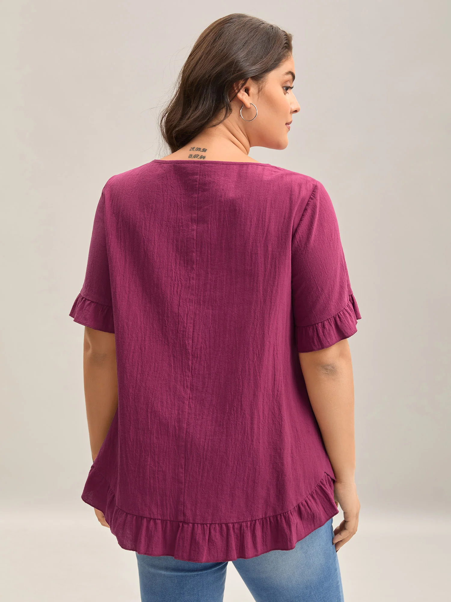 Pure Cotton Ruffled Curved Hem Blouse - Image 4