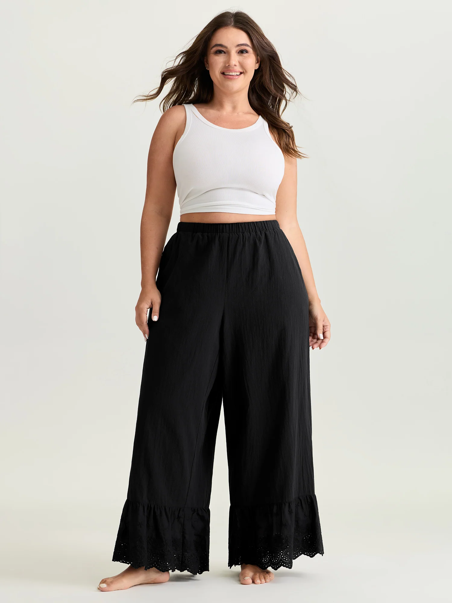 Pure Cotton Ruffled Hem Lounge Bottoms