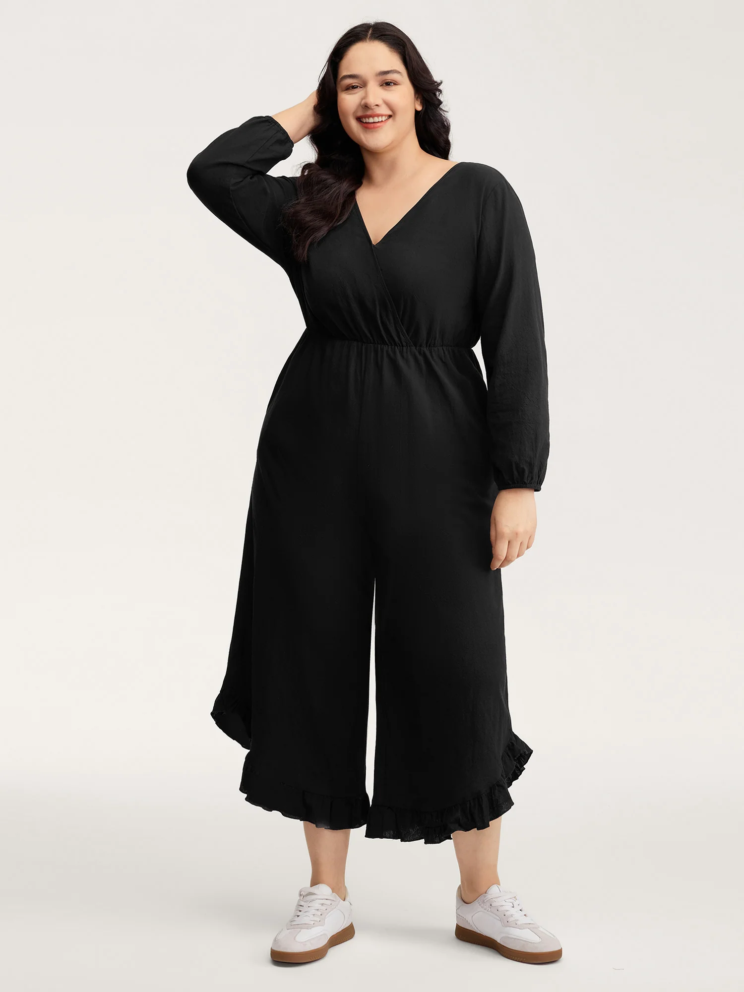 Pure Cotton Ruffled Hem Pockets Jumpsuit - Image 3