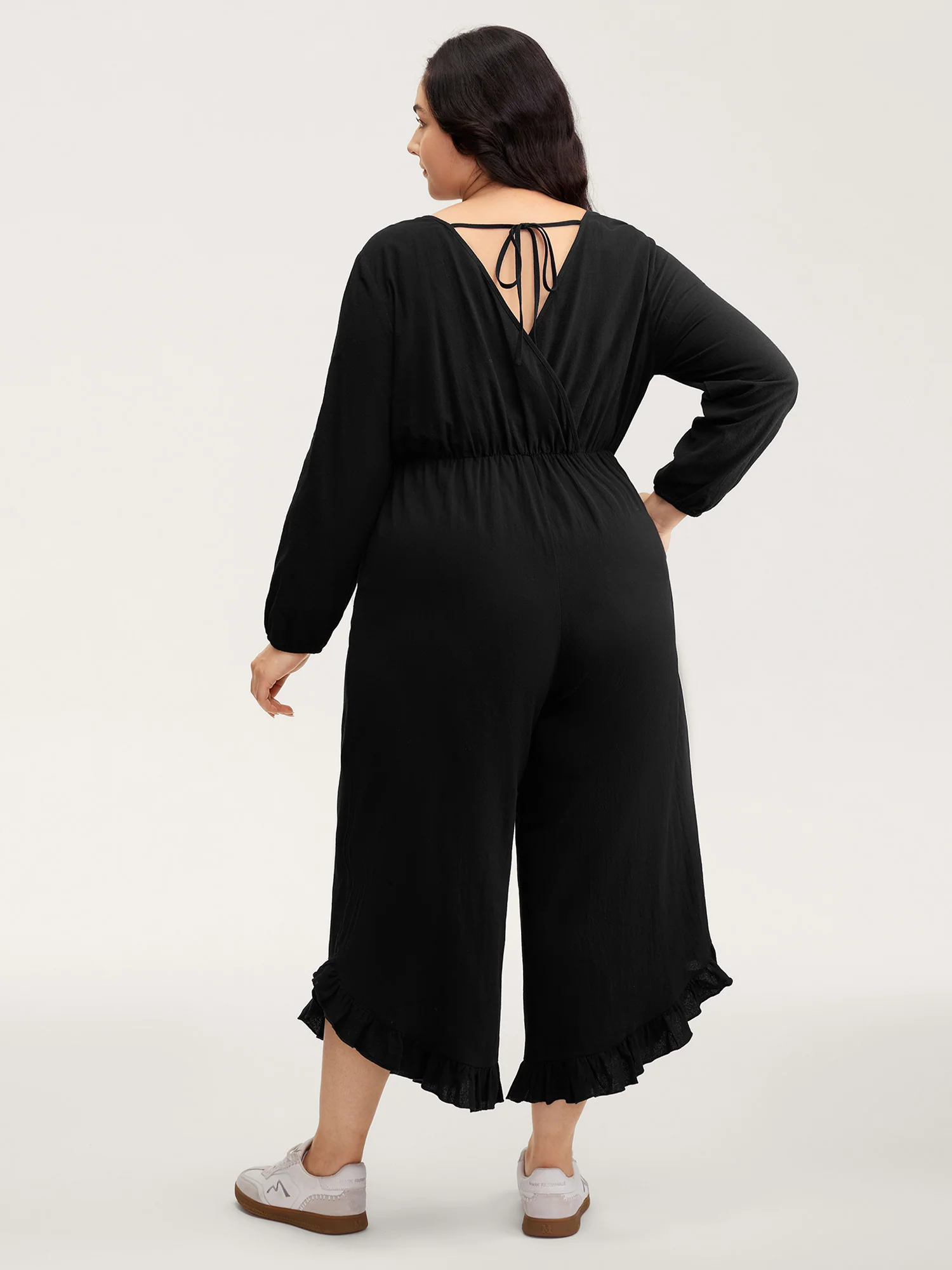 Pure Cotton Ruffled Hem Pockets Jumpsuit - Image 4