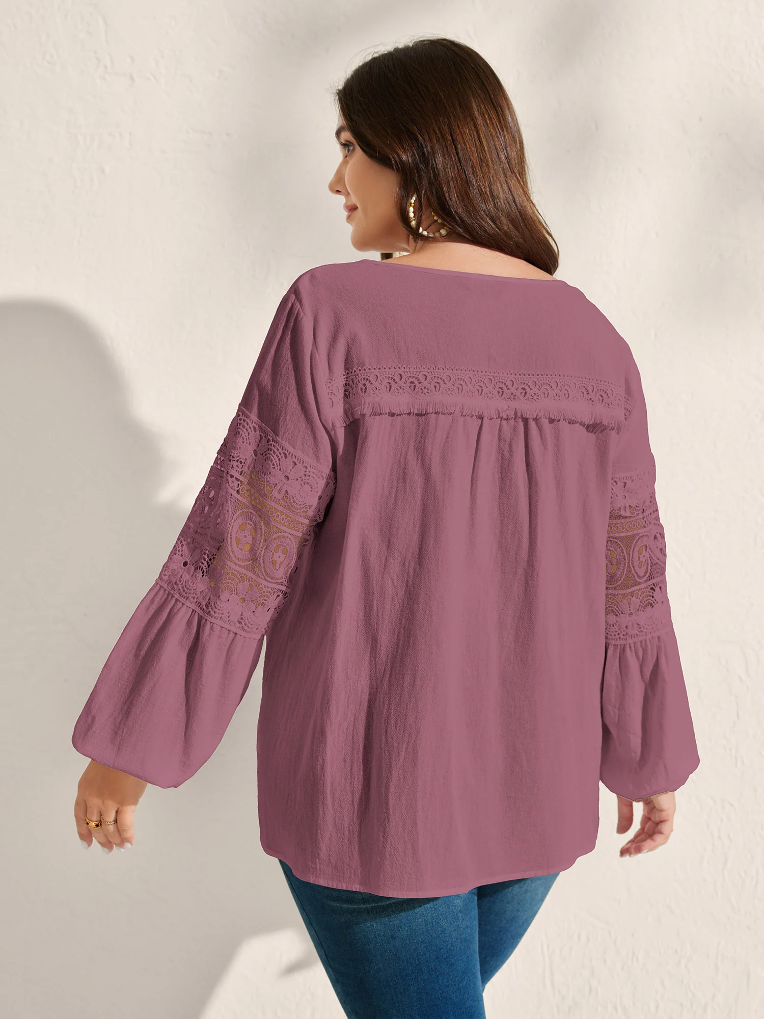 Pure Cotton Sheer Lace Trim Blouse - Image 11