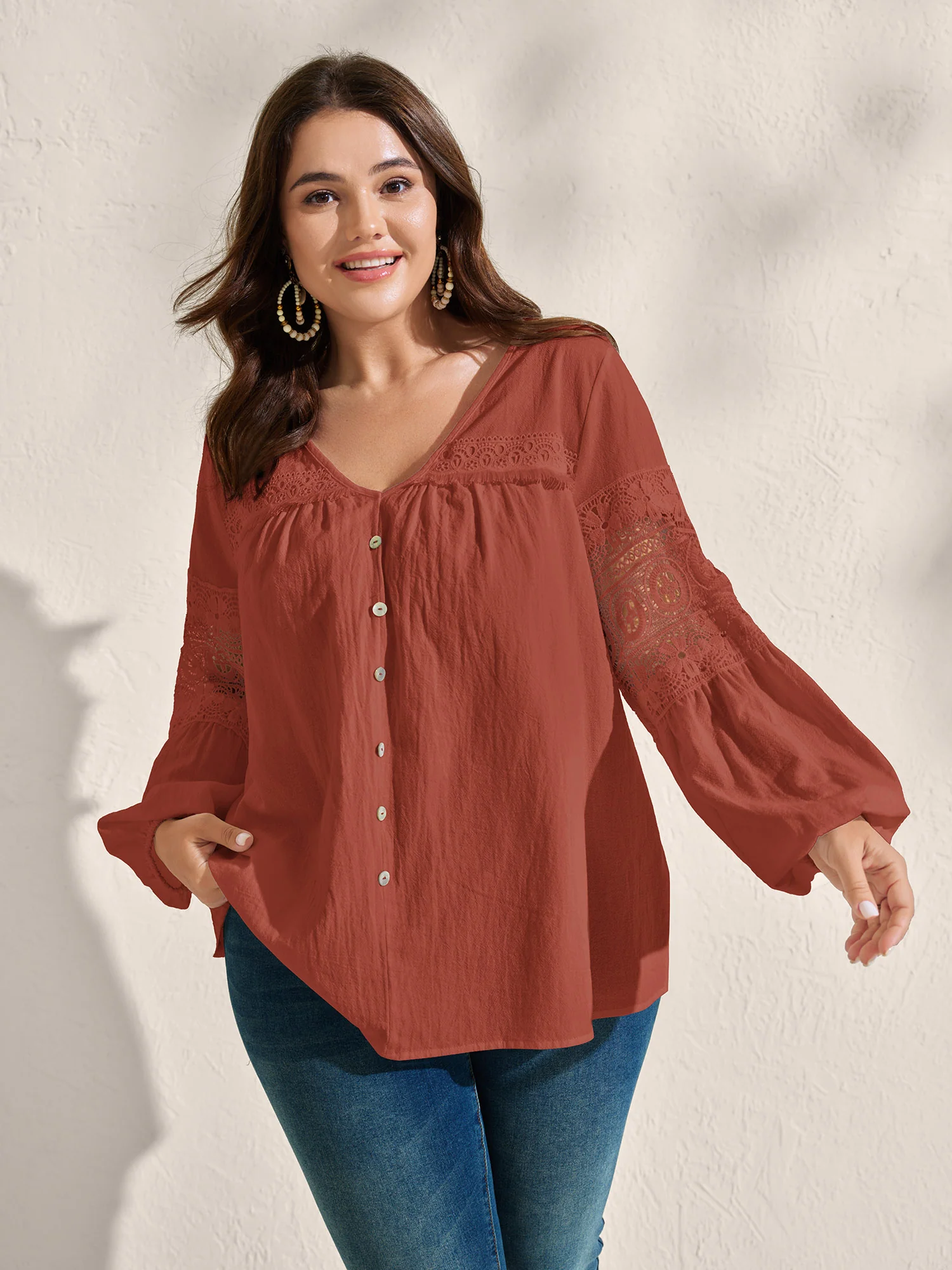 Pure Cotton Sheer Lace Trim Blouse - Image 12