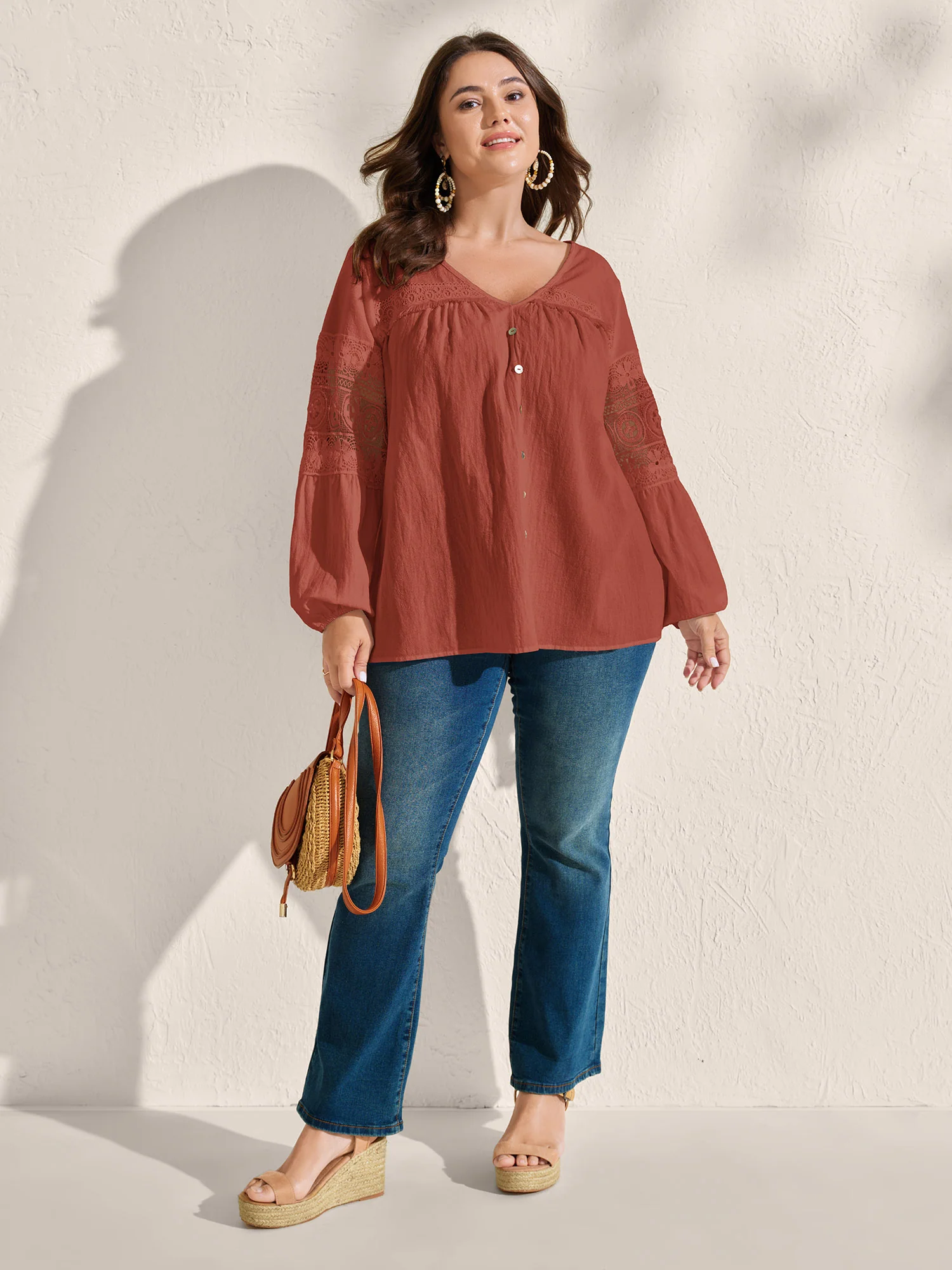 Pure Cotton Sheer Lace Trim Blouse - Image 13