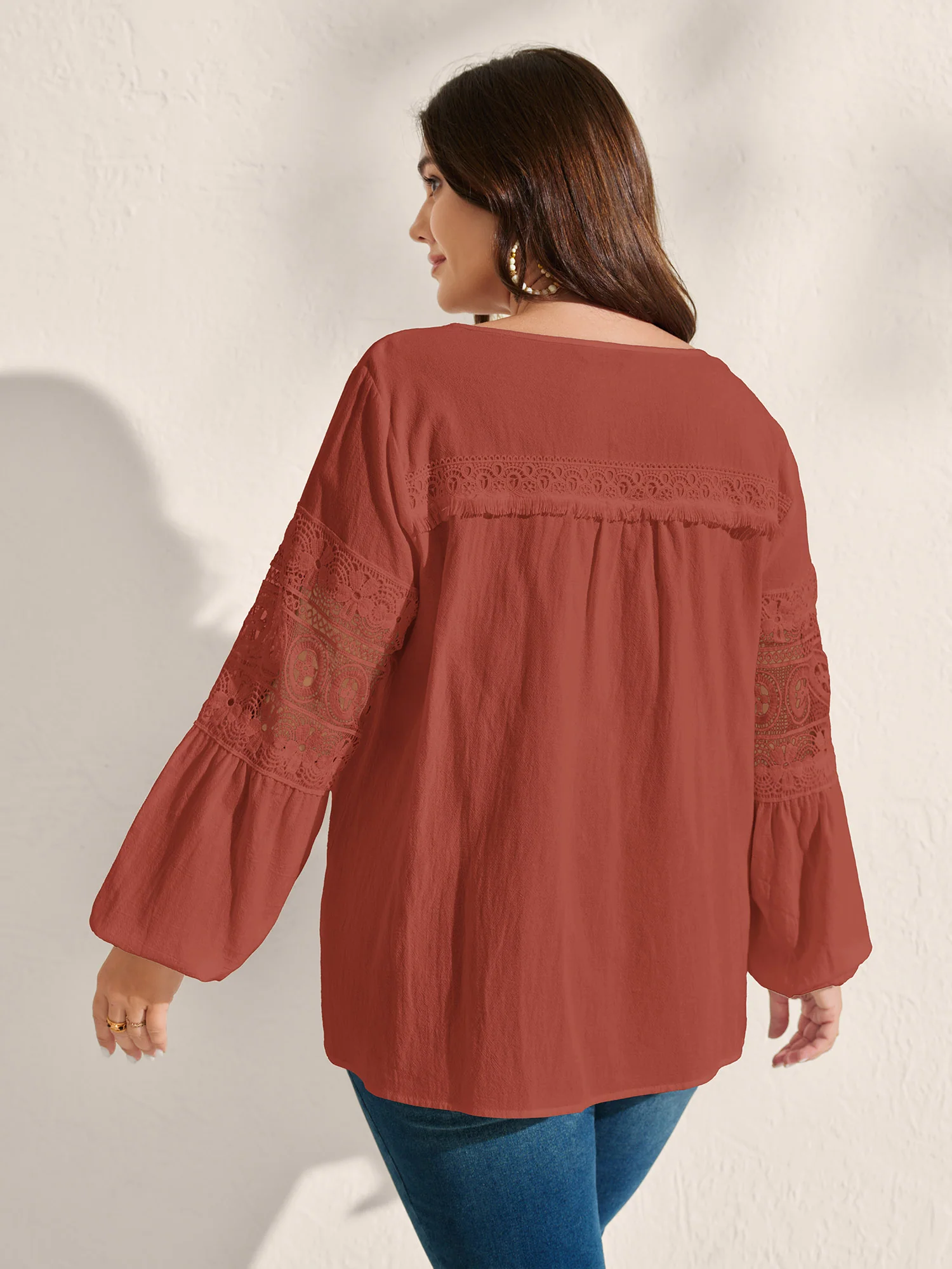 Pure Cotton Sheer Lace Trim Blouse - Image 15