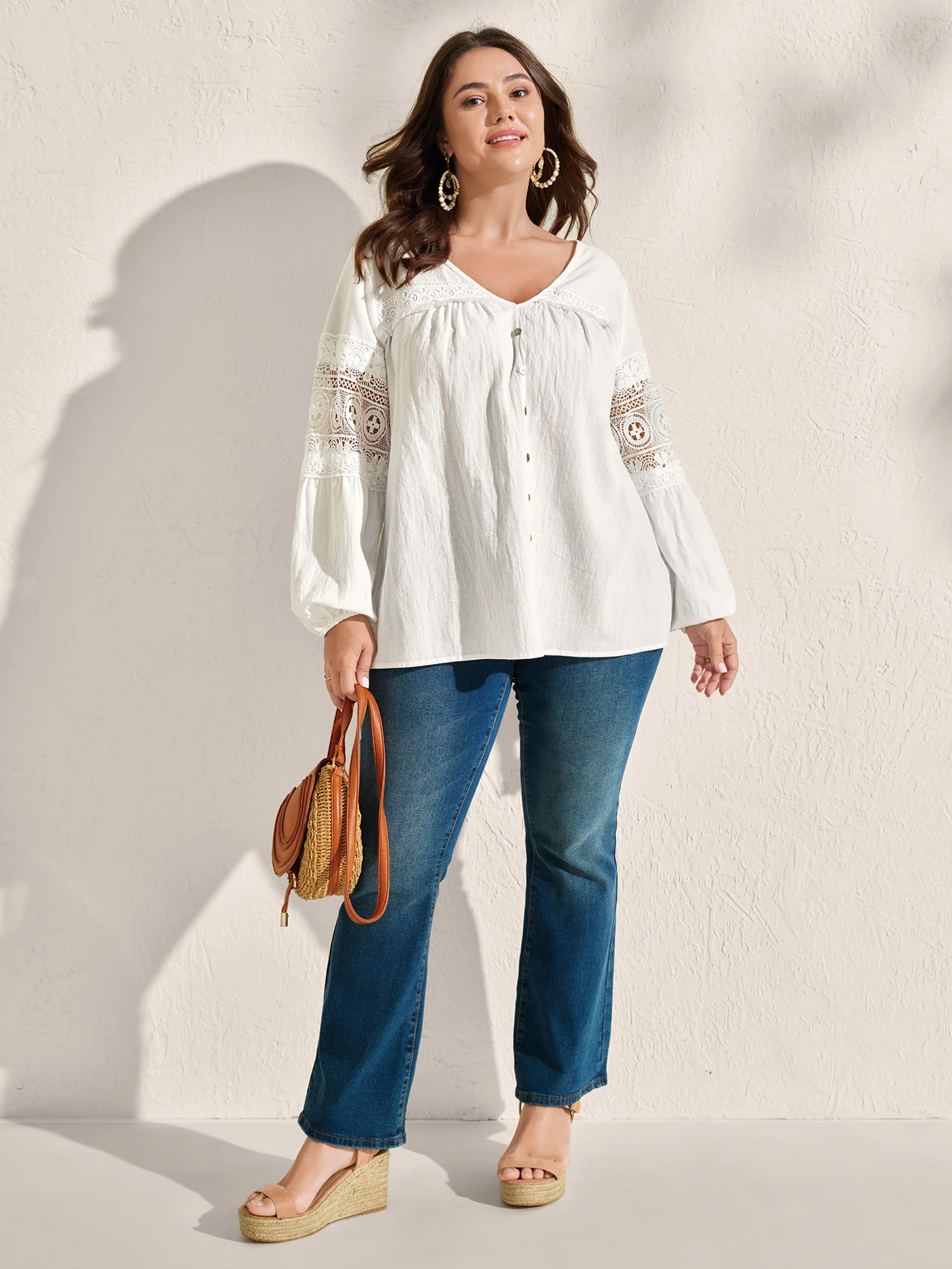 Pure Cotton Sheer Lace Trim Blouse - Image 2