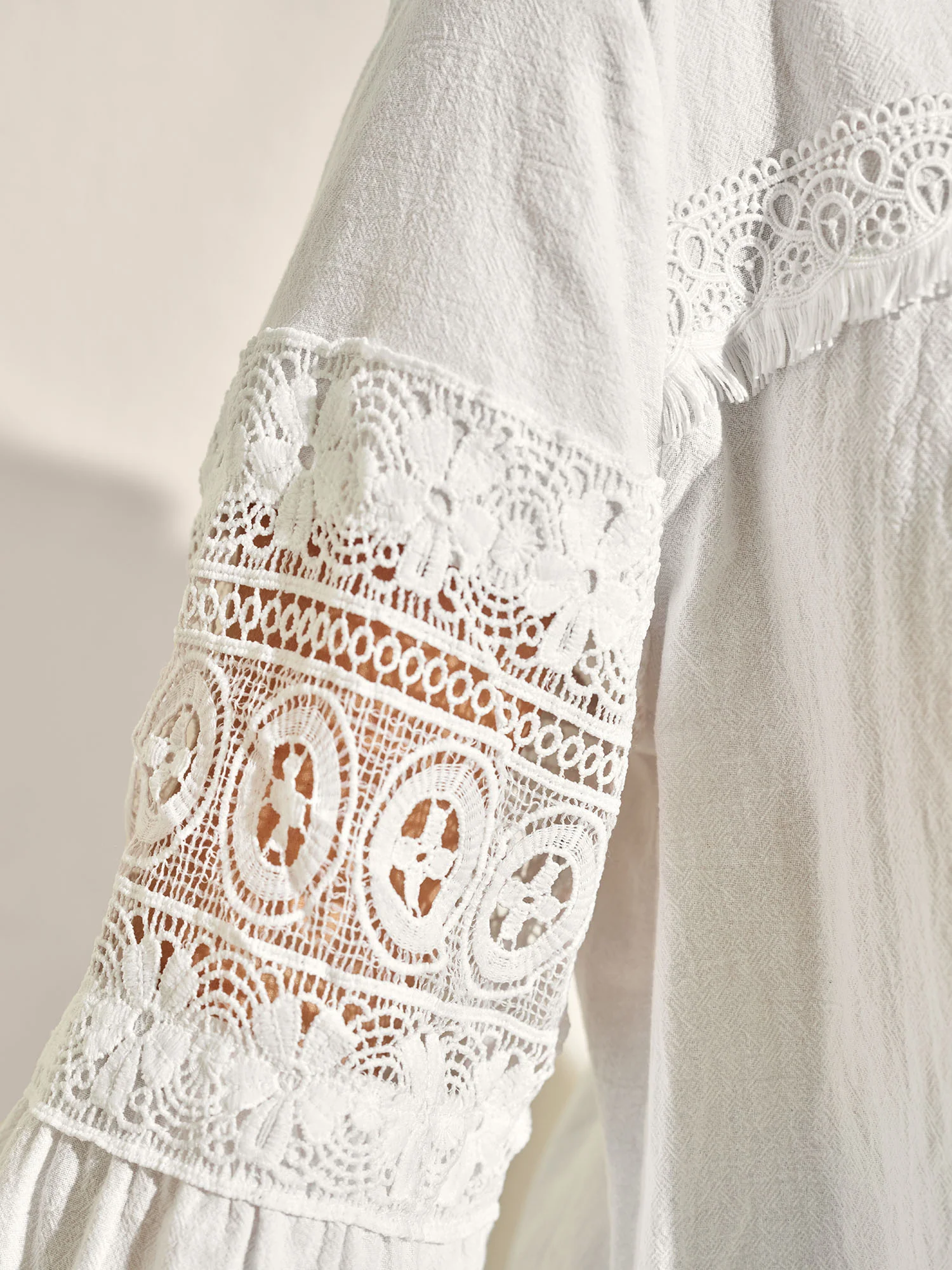 Pure Cotton Sheer Lace Trim Blouse - Image 3