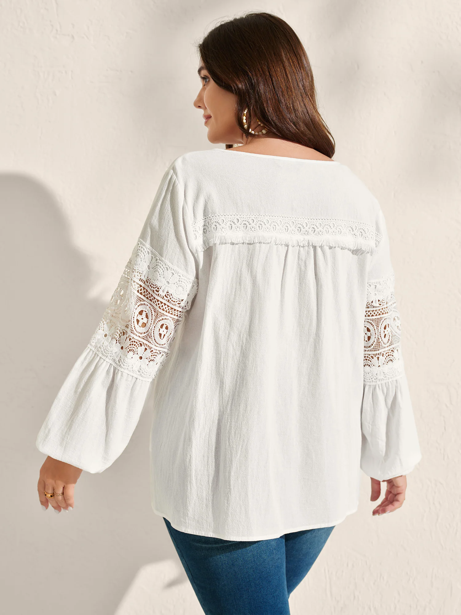 Pure Cotton Sheer Lace Trim Blouse - Image 4