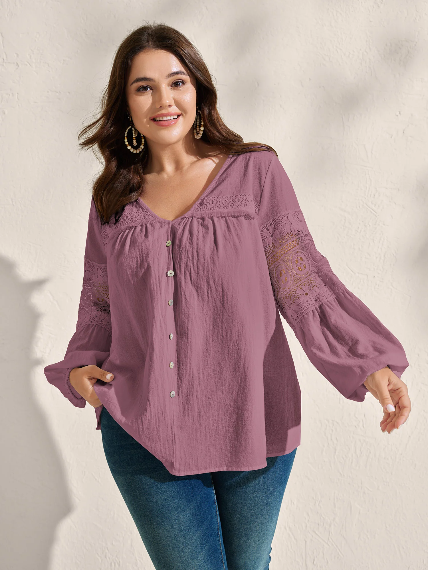 Pure Cotton Sheer Lace Trim Blouse - Image 8