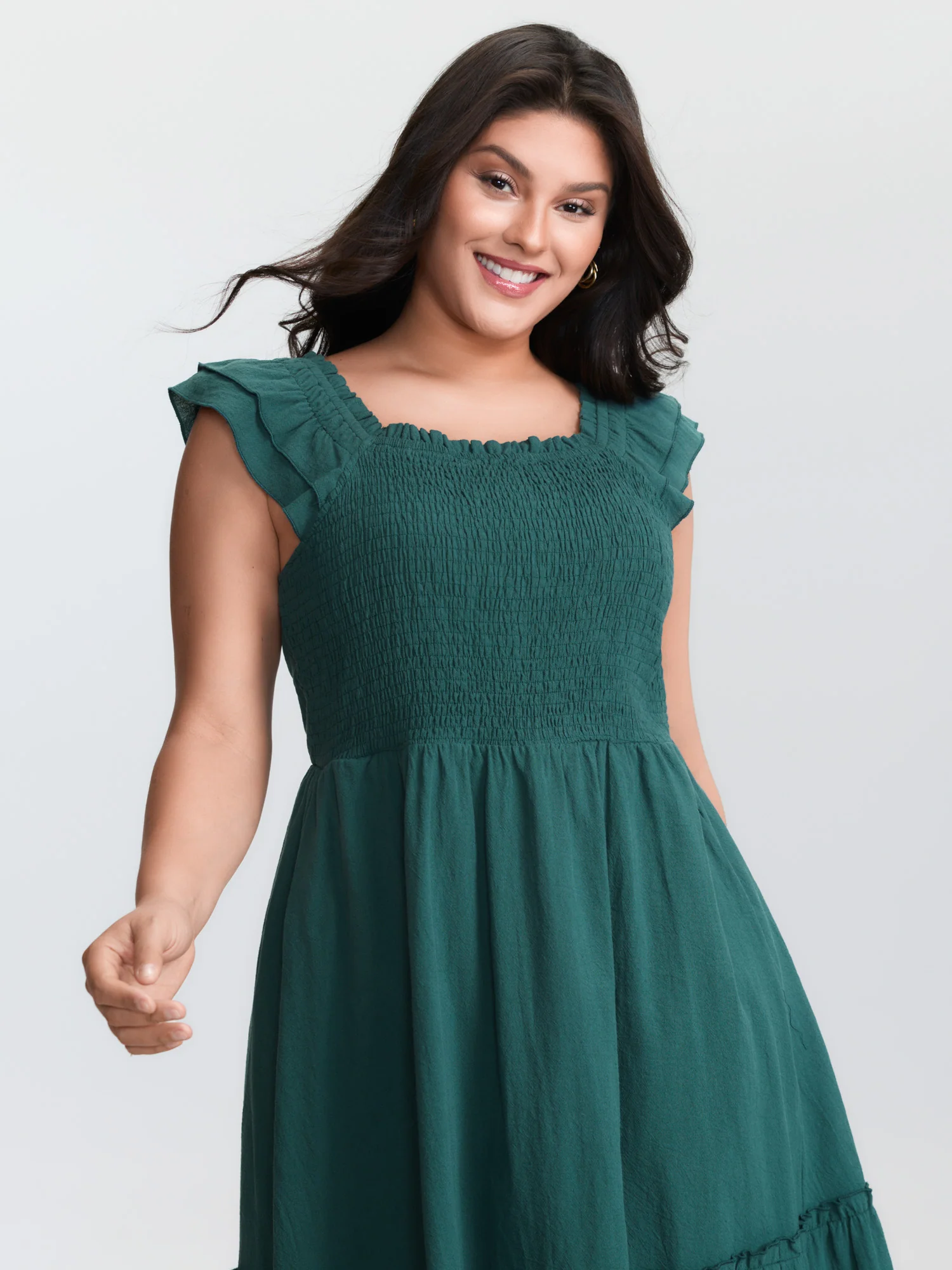 Pure Cotton Shirred Bodice Midi Dress - Image 3