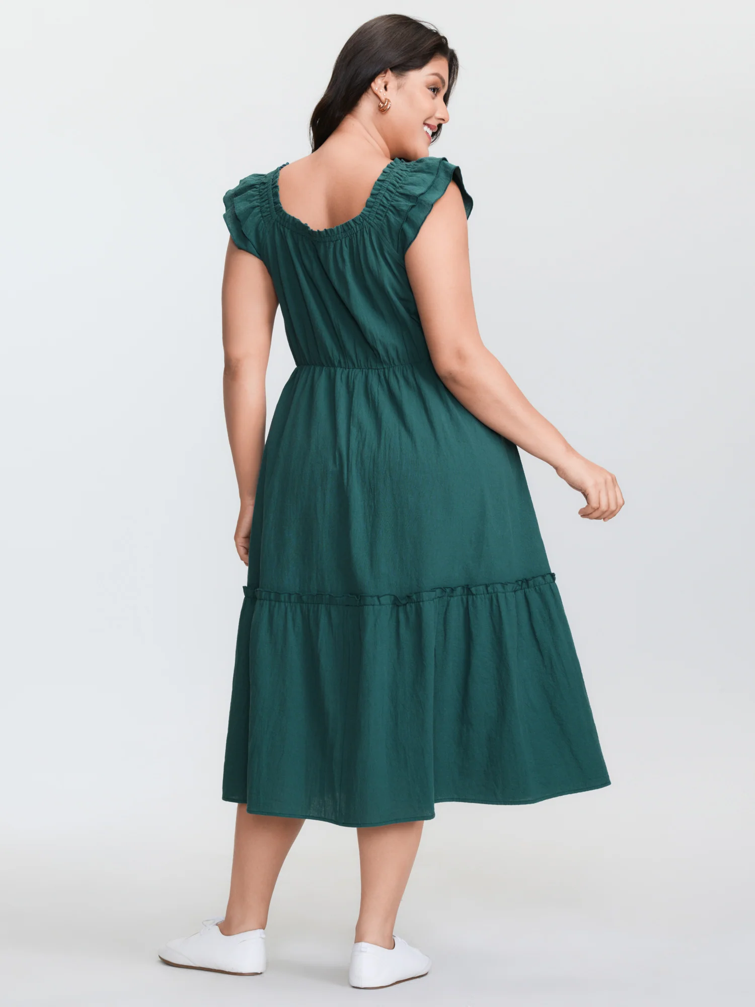 Pure Cotton Shirred Bodice Midi Dress - Image 5