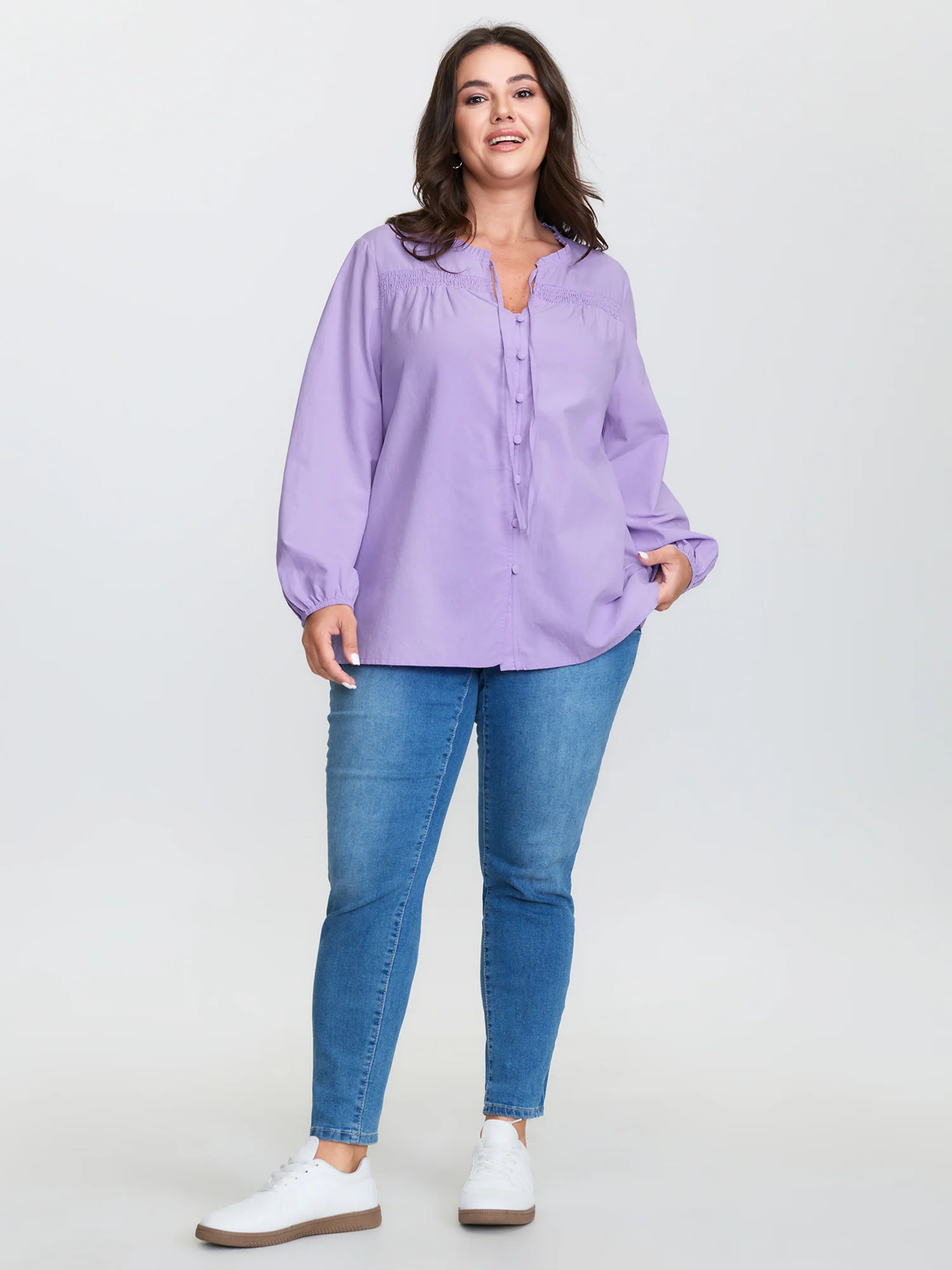 Pure Cotton Shirred Button Down Shirt - Image 3