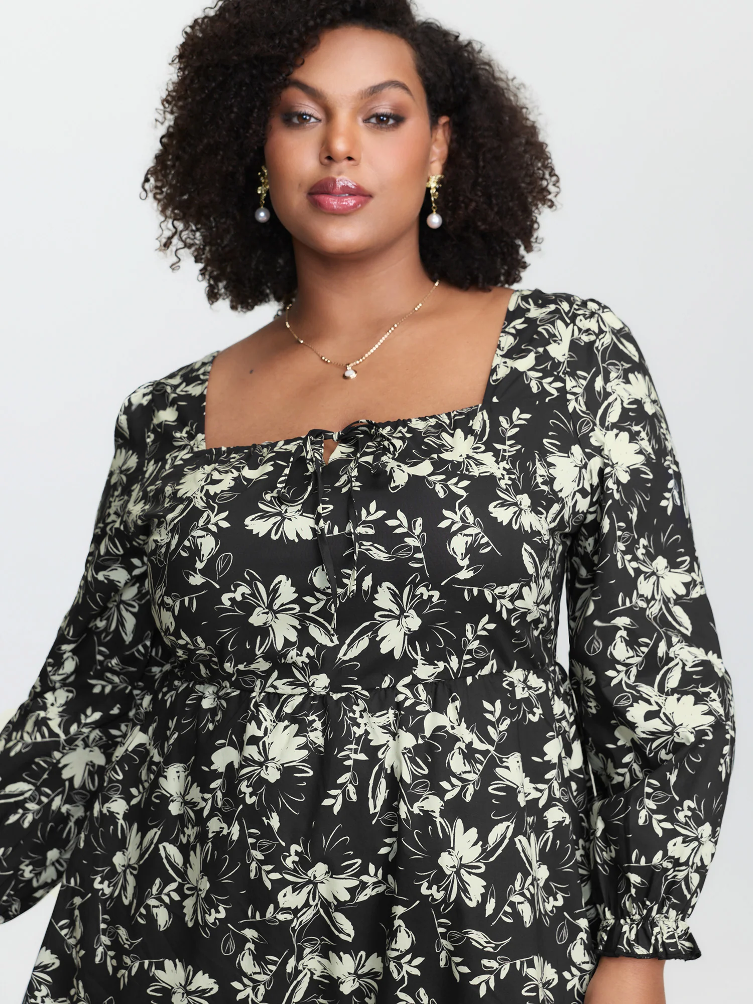 Pure Cotton Shirred Waist Silhouette Flower Midi Dress - Image 2