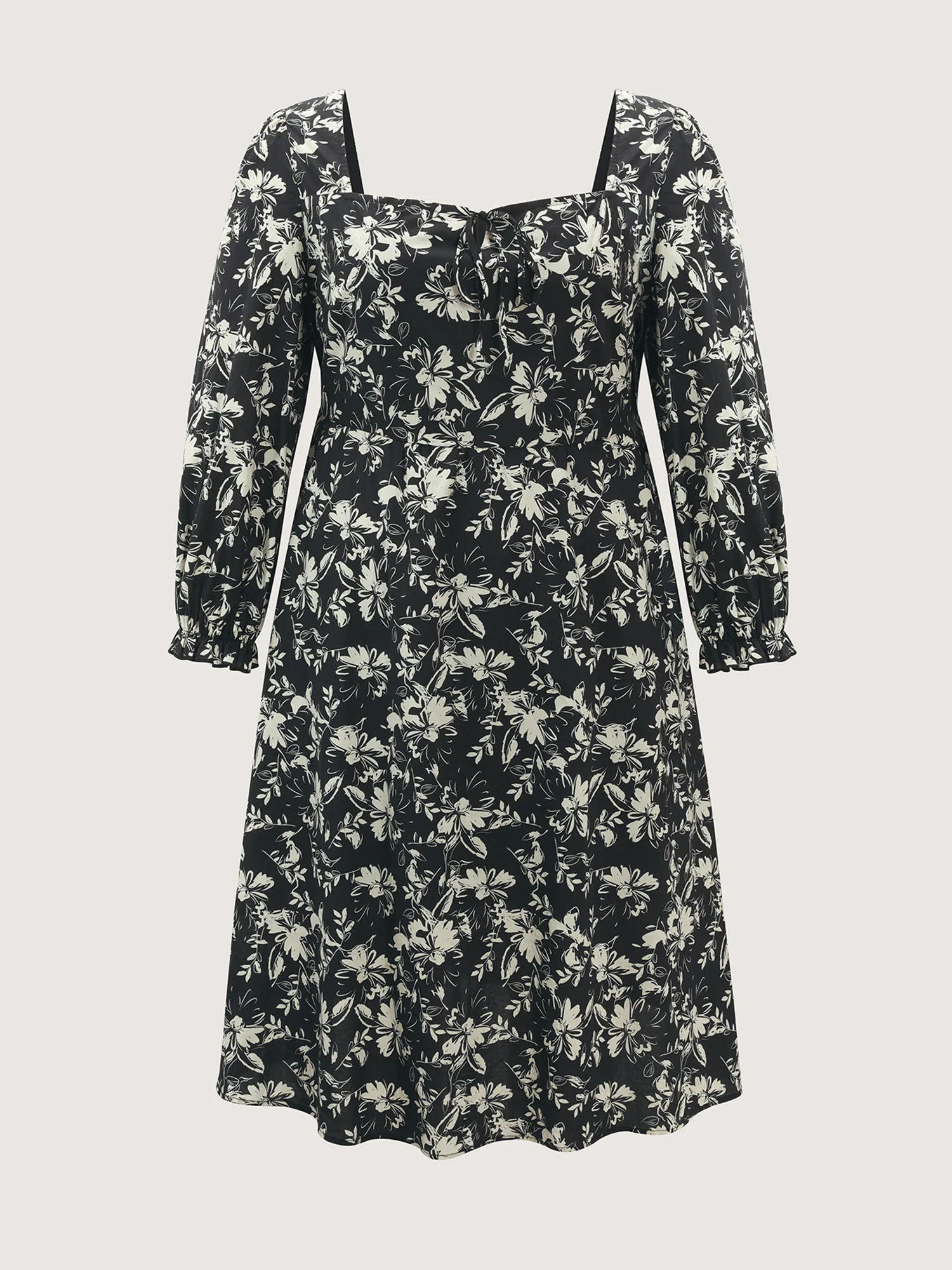 Pure Cotton Shirred Waist Silhouette Flower Midi Dress - Image 7