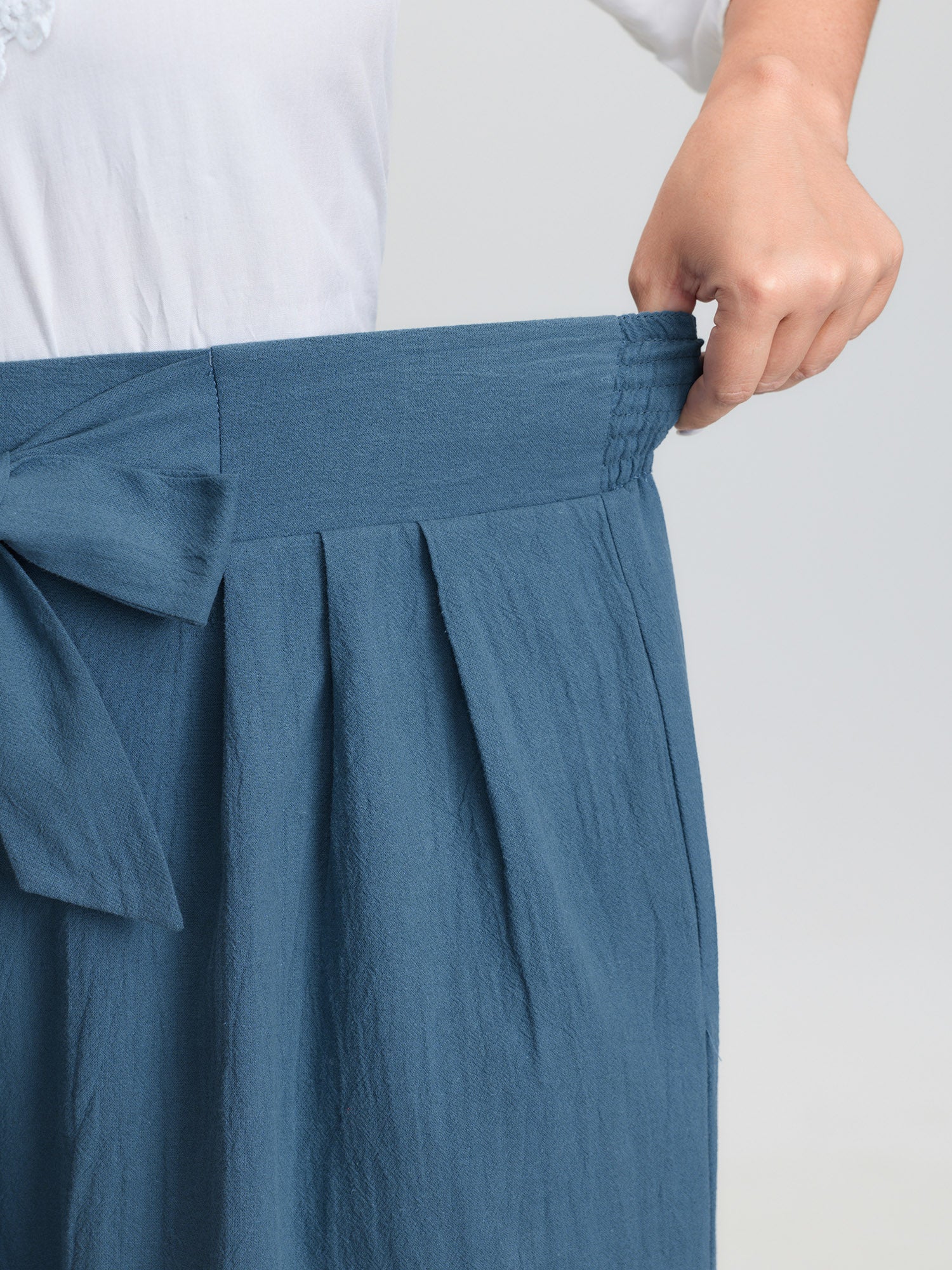 Pure Cotton Shirred Wide-Waistband Pants - Image 4