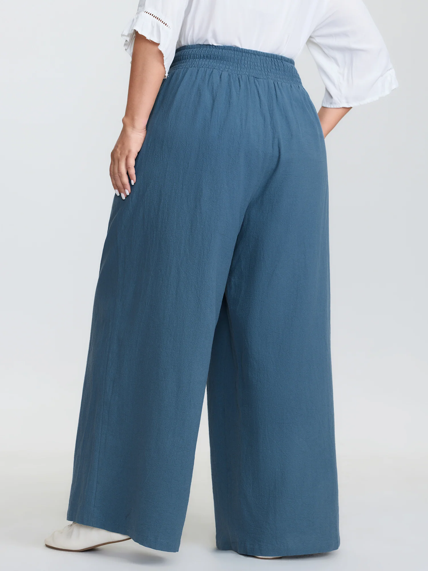 Pure Cotton Shirred Wide-Waistband Pants - Image 5