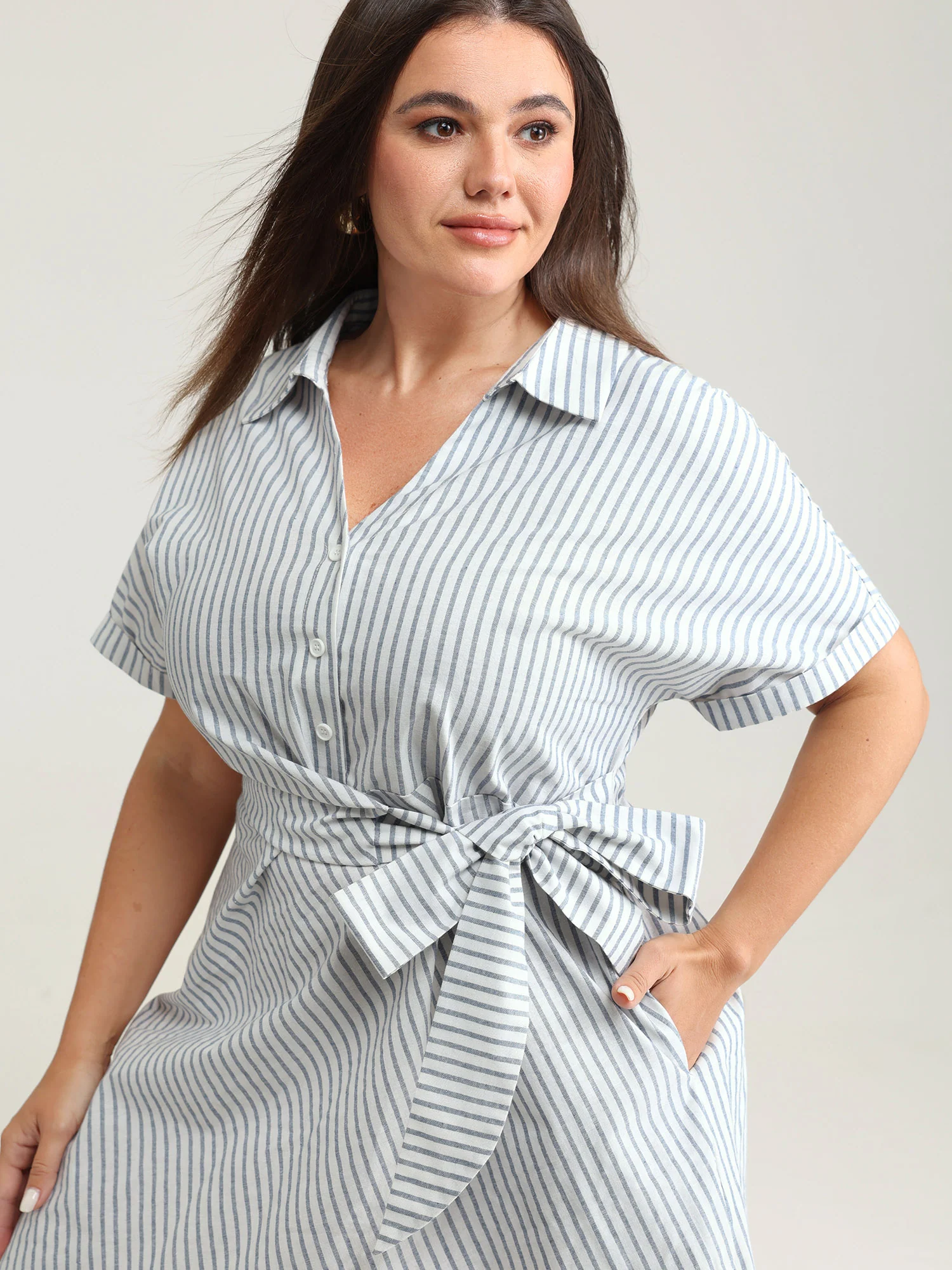 Pure Cotton Side Knotted Waist Mini Dress - Image 2