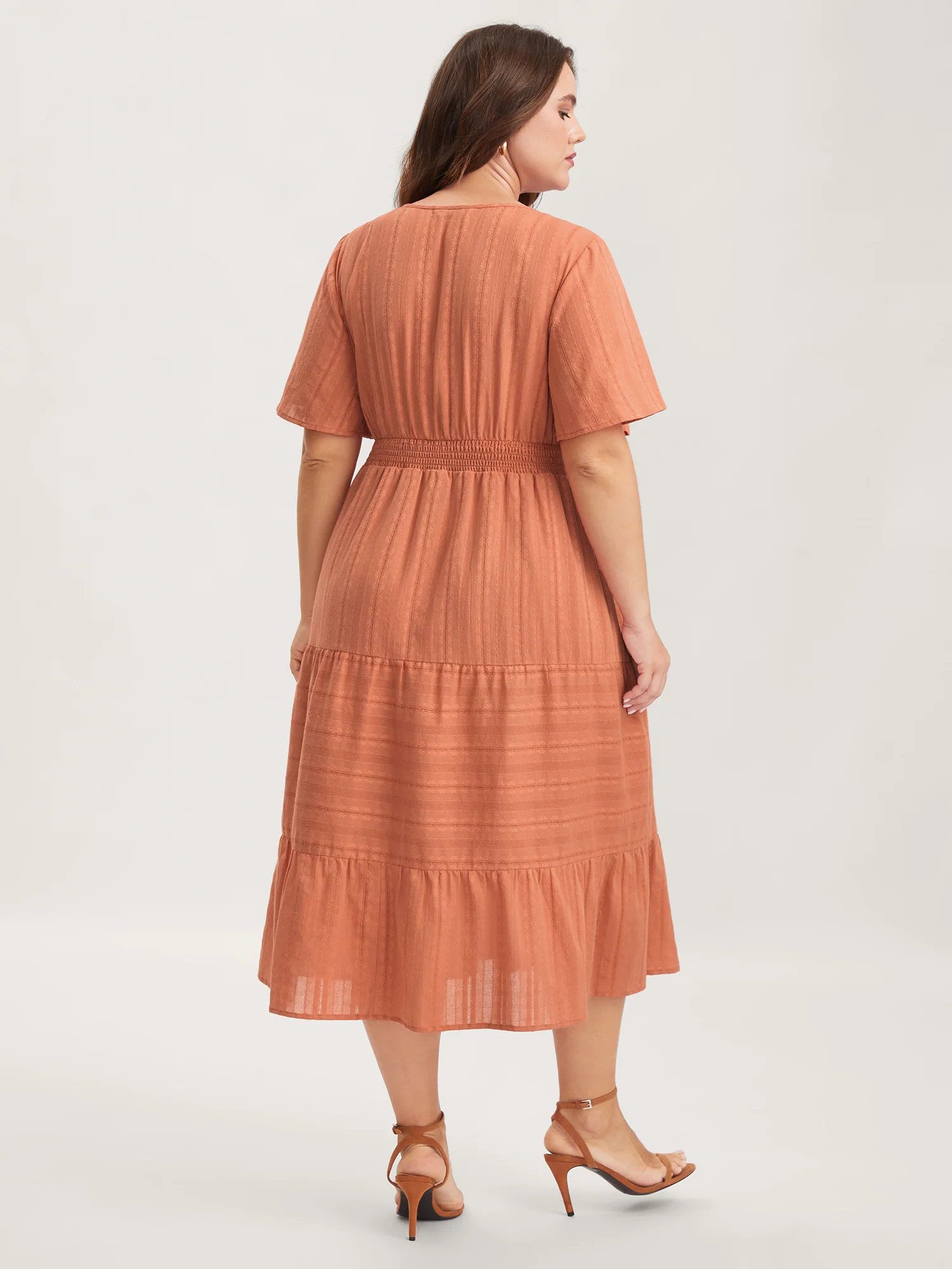 Pure Cotton Solid Textured Shirred Midi Dress - Image 4
