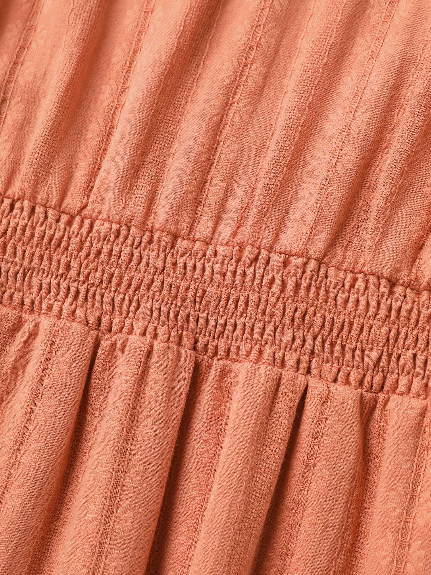 Pure Cotton Solid Textured Shirred Midi Dress - Image 5