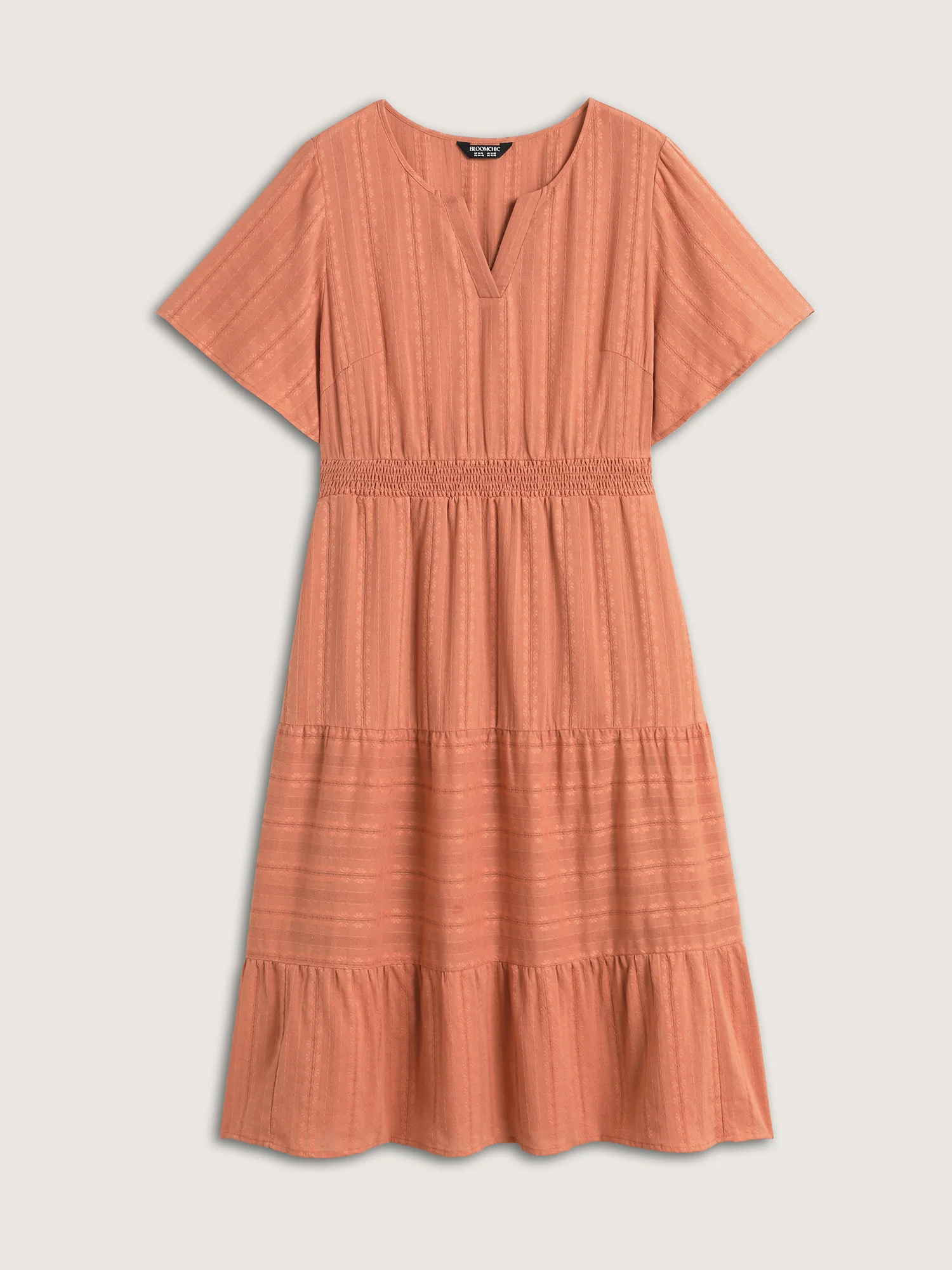 Pure Cotton Solid Textured Shirred Midi Dress - Image 7