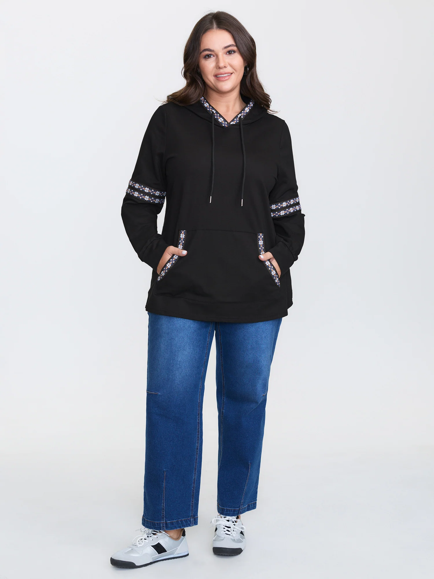 Pure Cotton Stretchy Boho Detail Hoodie - Image 4