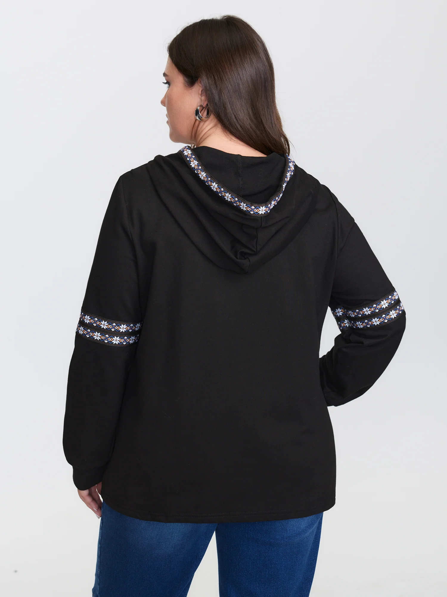 Pure Cotton Stretchy Boho Detail Hoodie - Image 5