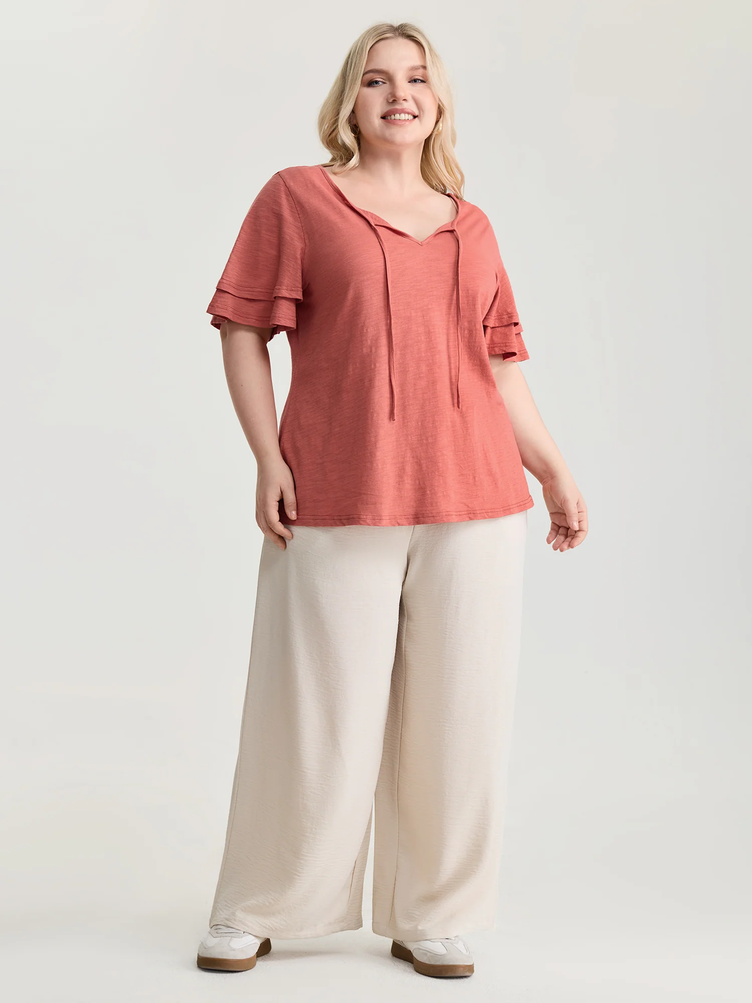 Pure Cotton Stretchy Layered Sleeve T-Shirt - Image 3