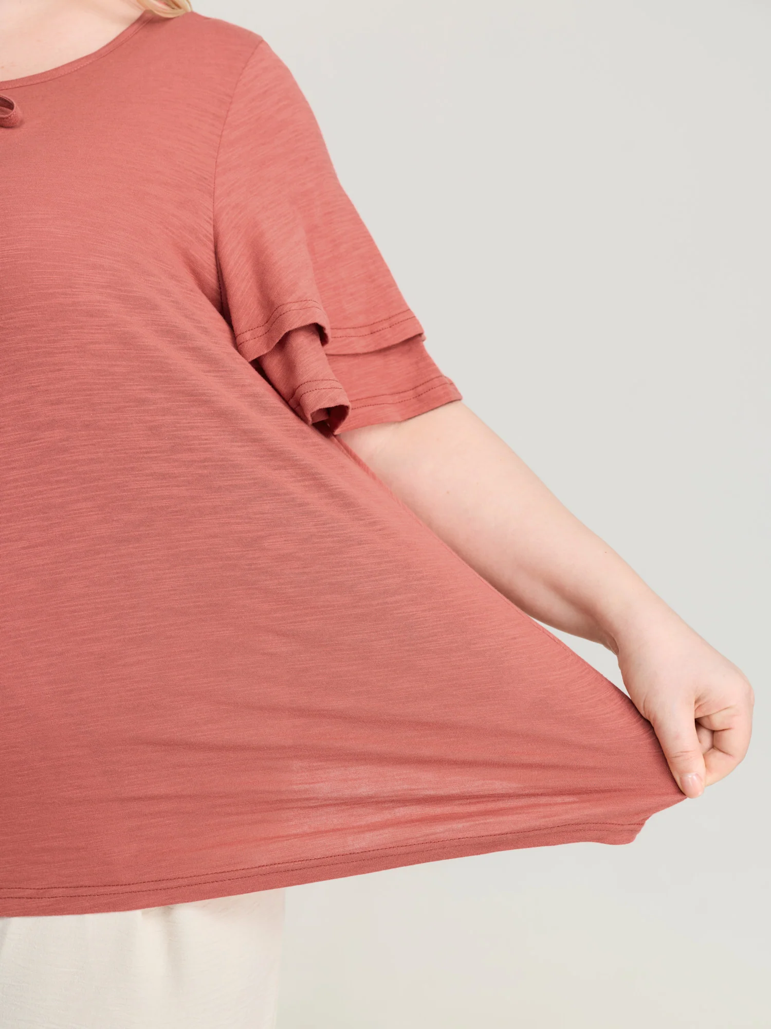 Pure Cotton Stretchy Layered Sleeve T-Shirt - Image 4