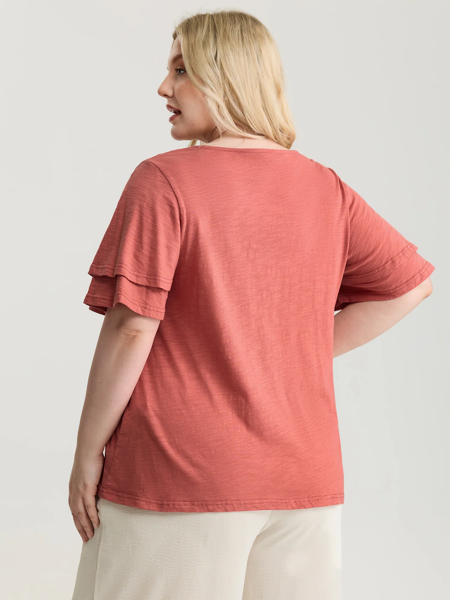 Pure Cotton Stretchy Layered Sleeve T-Shirt - Image 5