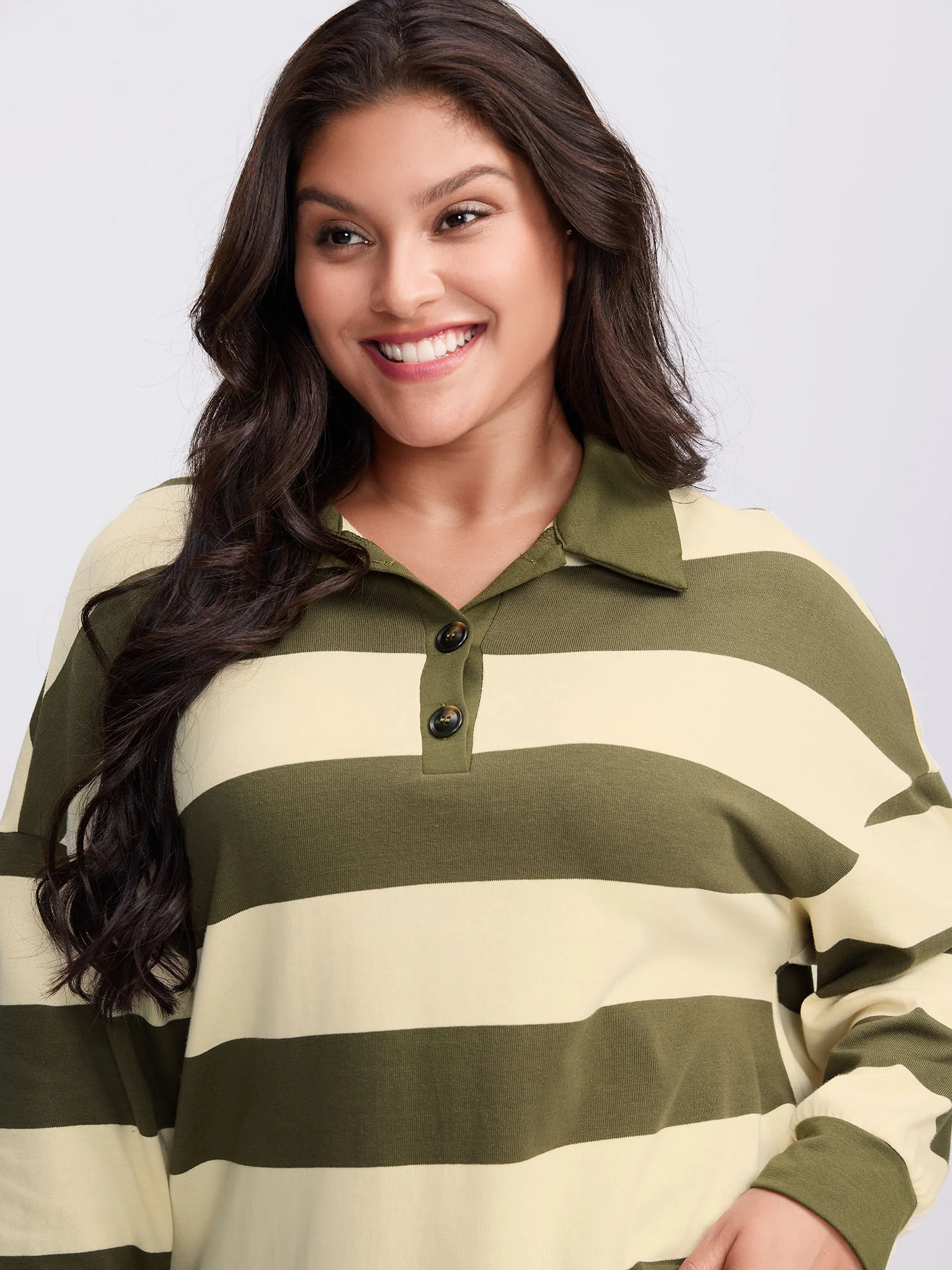 Pure Cotton Stripe Polo Collar Sweatshirt - Image 2