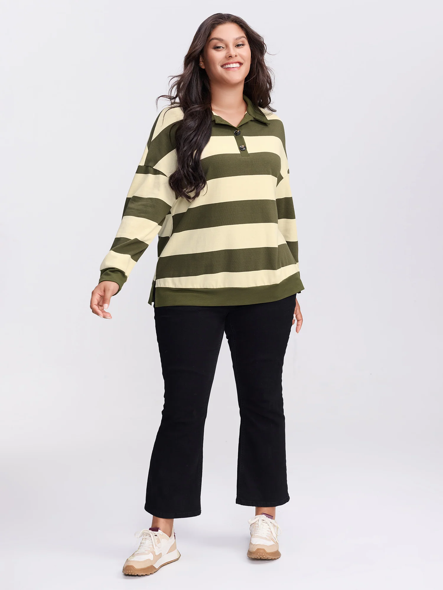 Pure Cotton Stripe Polo Collar Sweatshirt - Image 3