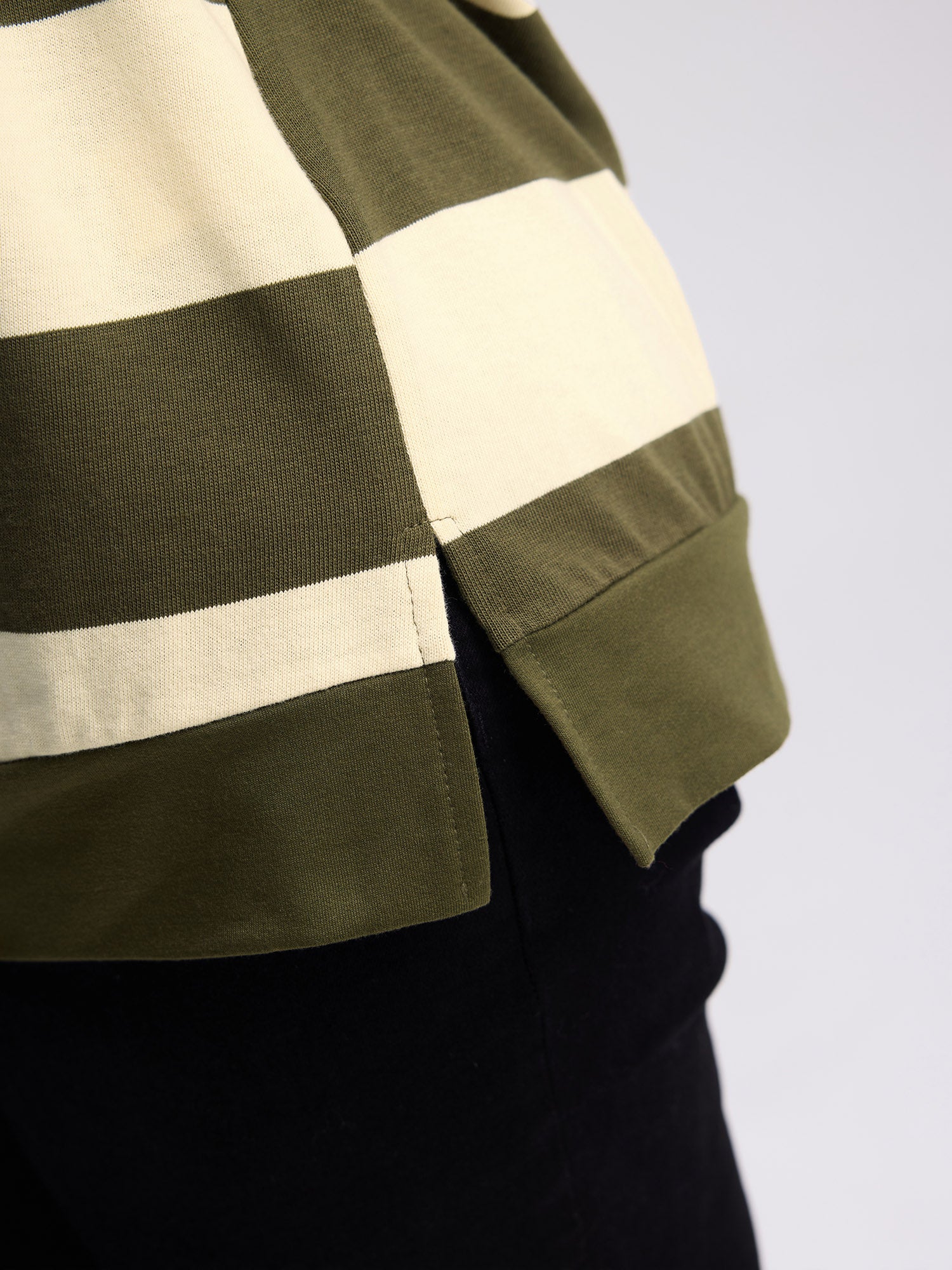Pure Cotton Stripe Polo Collar Sweatshirt - Image 4