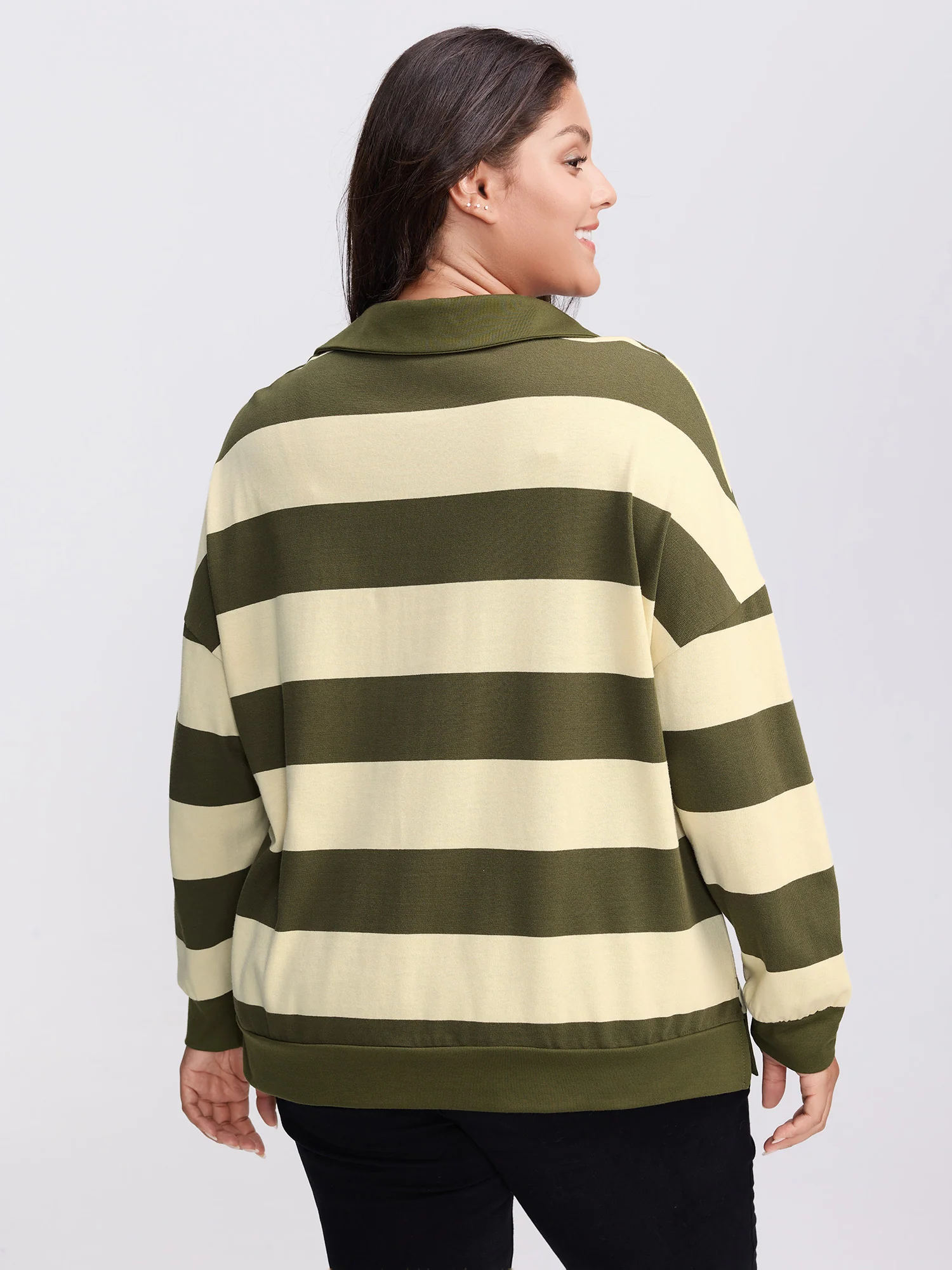 Pure Cotton Stripe Polo Collar Sweatshirt - Image 5