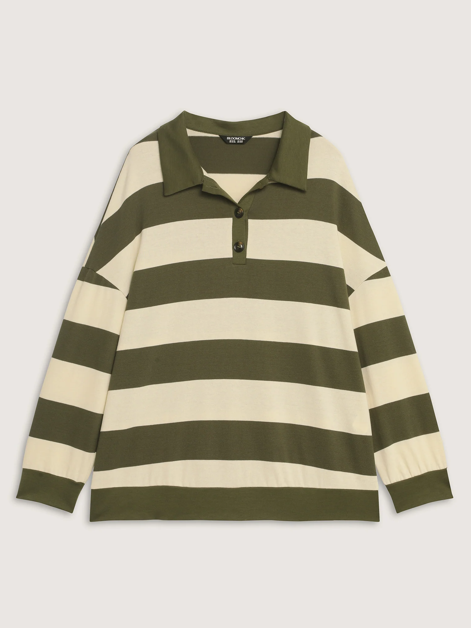 Pure Cotton Stripe Polo Collar Sweatshirt - Image 8
