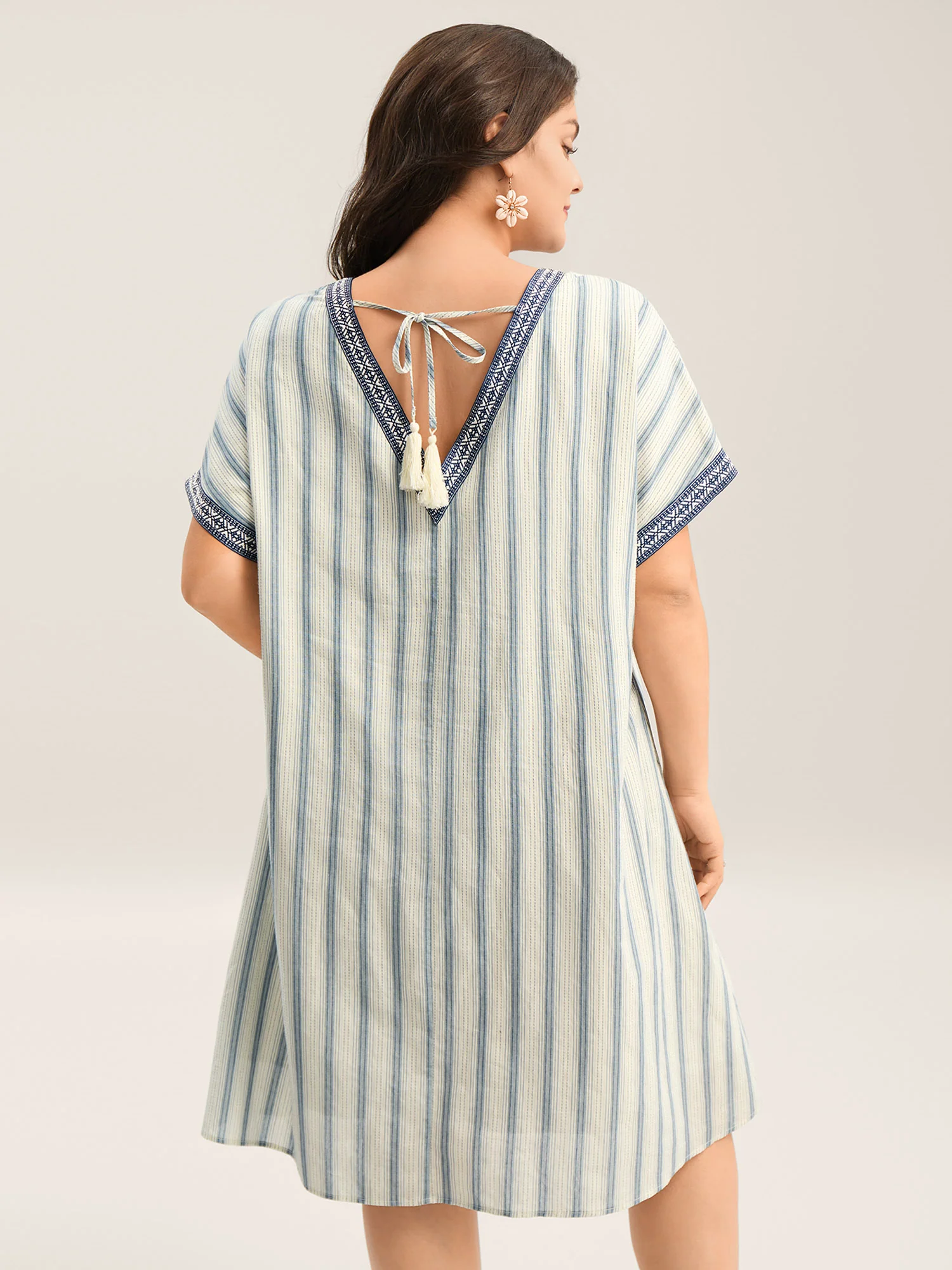 Pure Cotton Stripe Print Pockets Mini Dress - Image 2