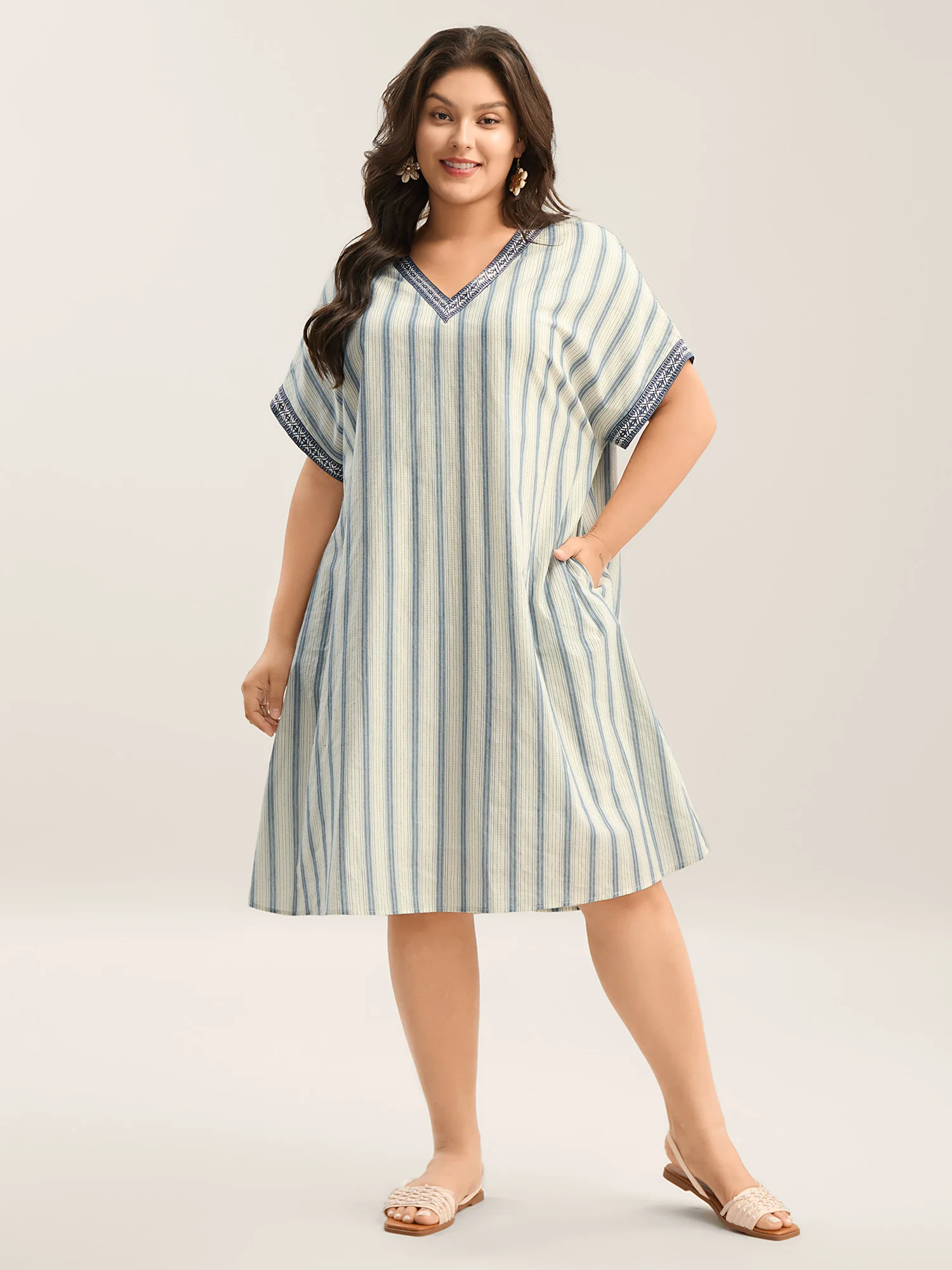 Pure Cotton Stripe Print Pockets Mini Dress - Image 4