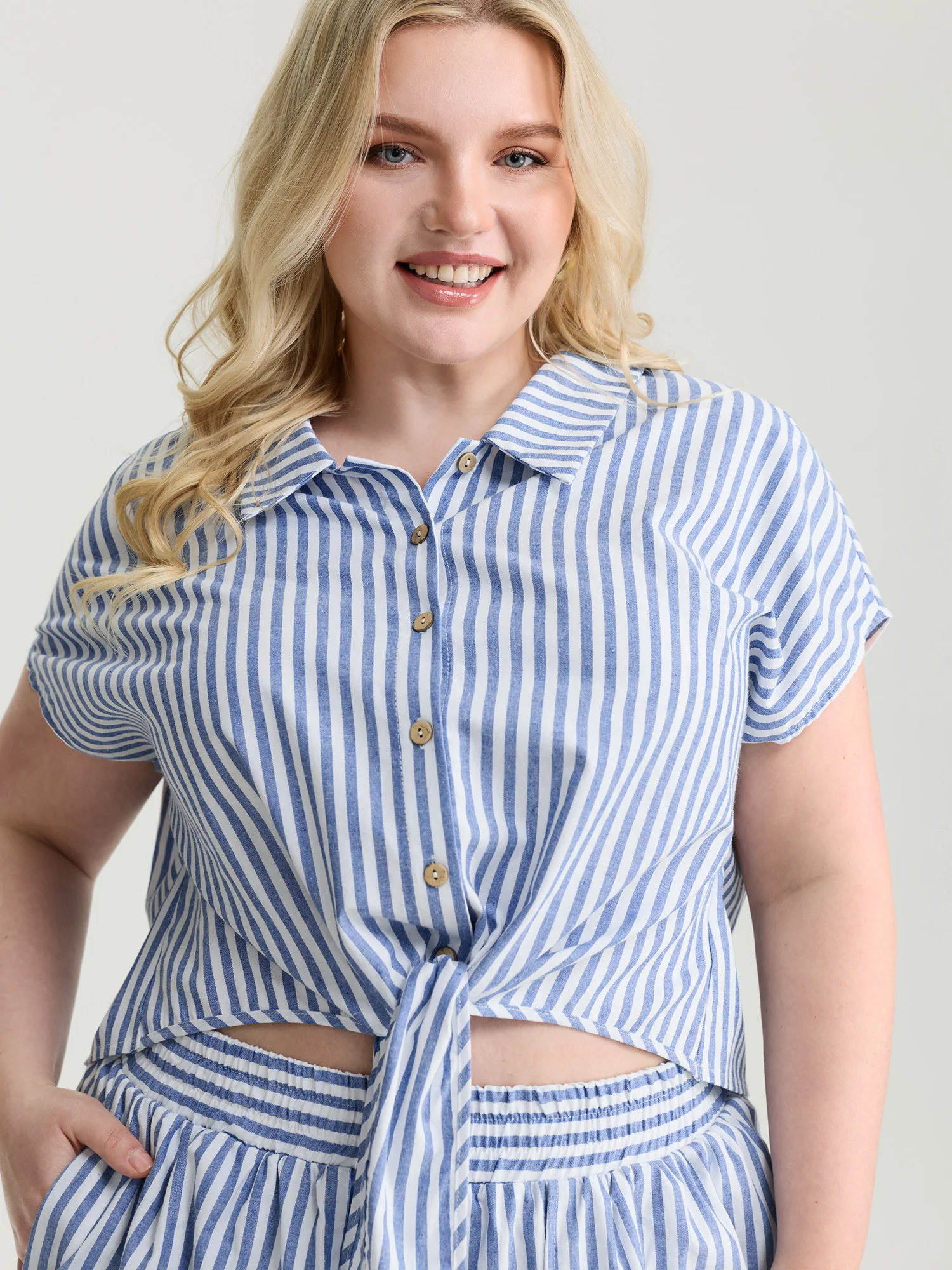 Pure Cotton Striped Petal Hem Two-Piece Set - Image 2