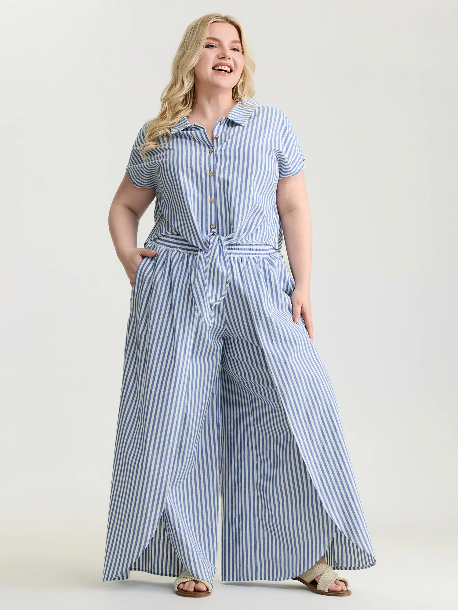 Pure Cotton Striped Petal Hem Two-Piece Set - Image 4