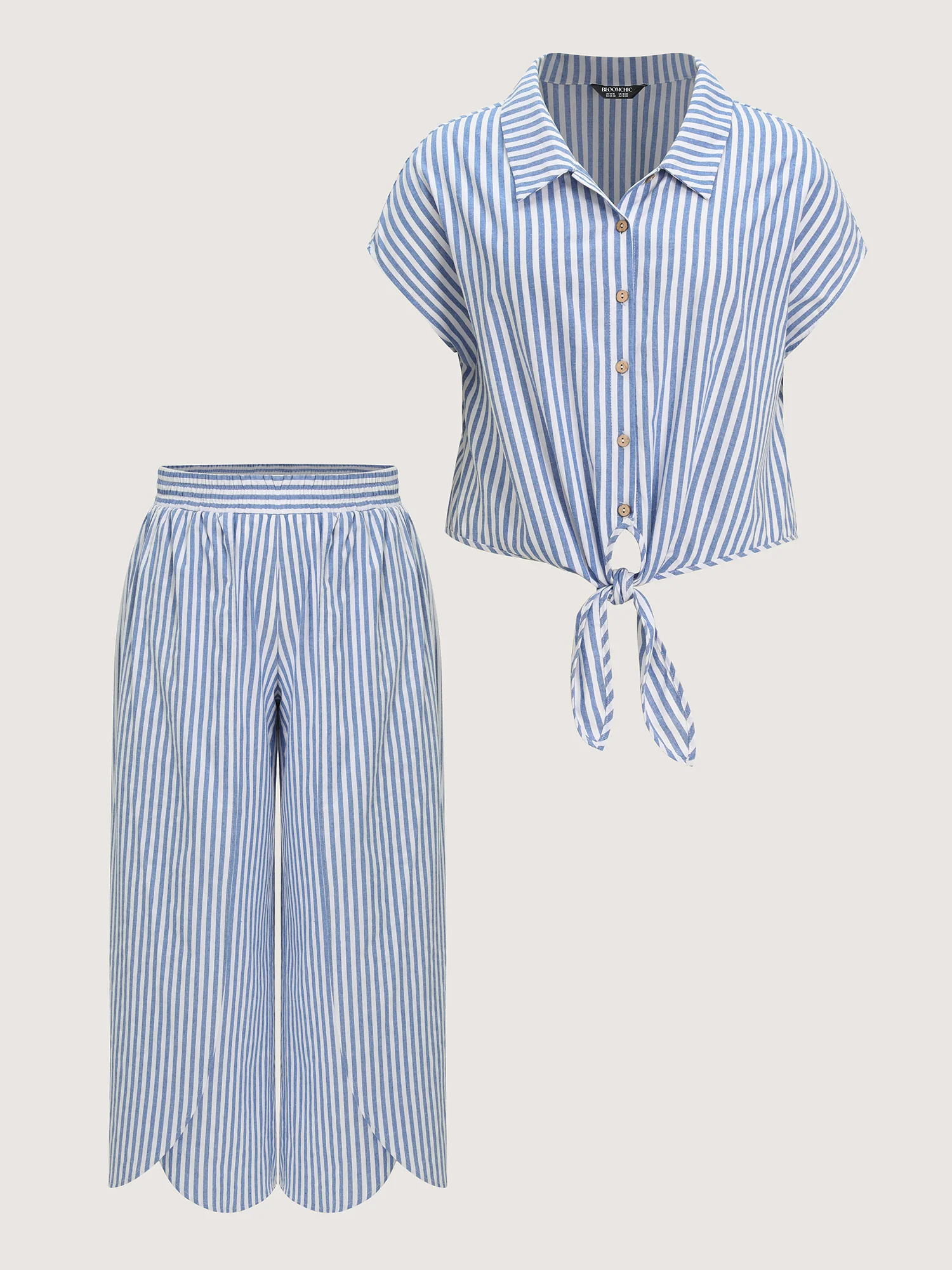 Pure Cotton Striped Petal Hem Two-Piece Set - Image 9
