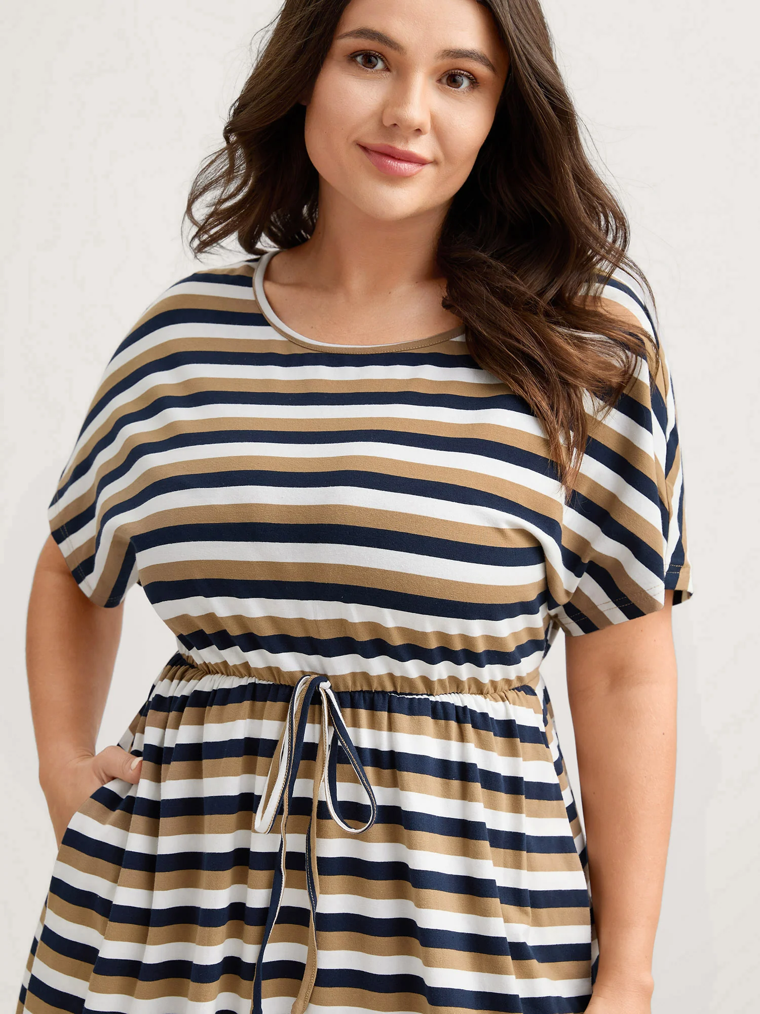 Pure Cotton Striped Waist-Tie Midi Dress - Image 2