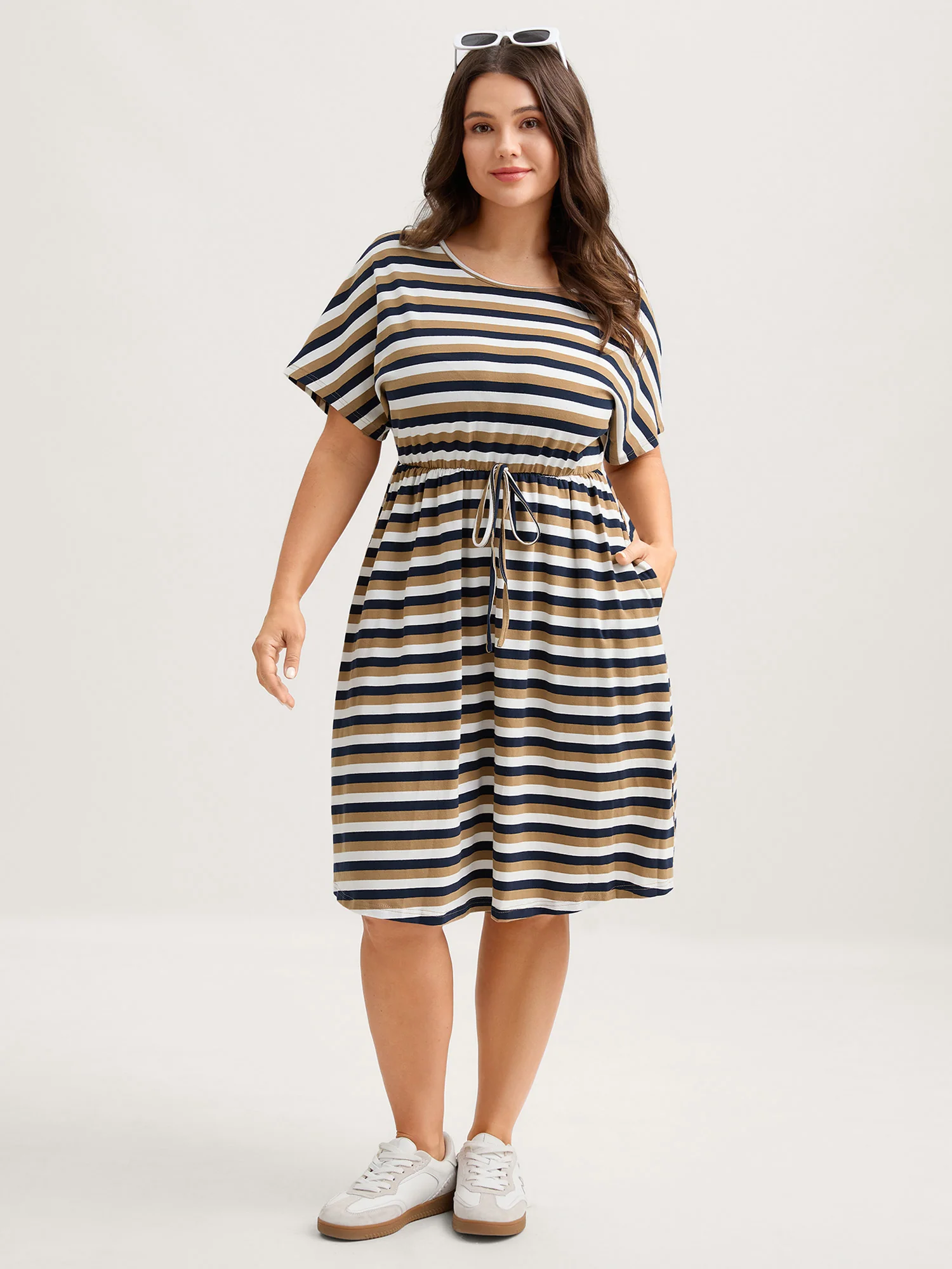Pure Cotton Striped Waist-Tie Midi Dress - Image 3