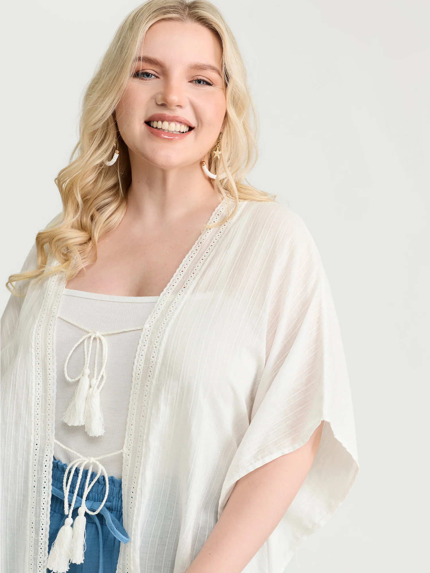 Pure Cotton Tassels Sheer Kimono - Image 2