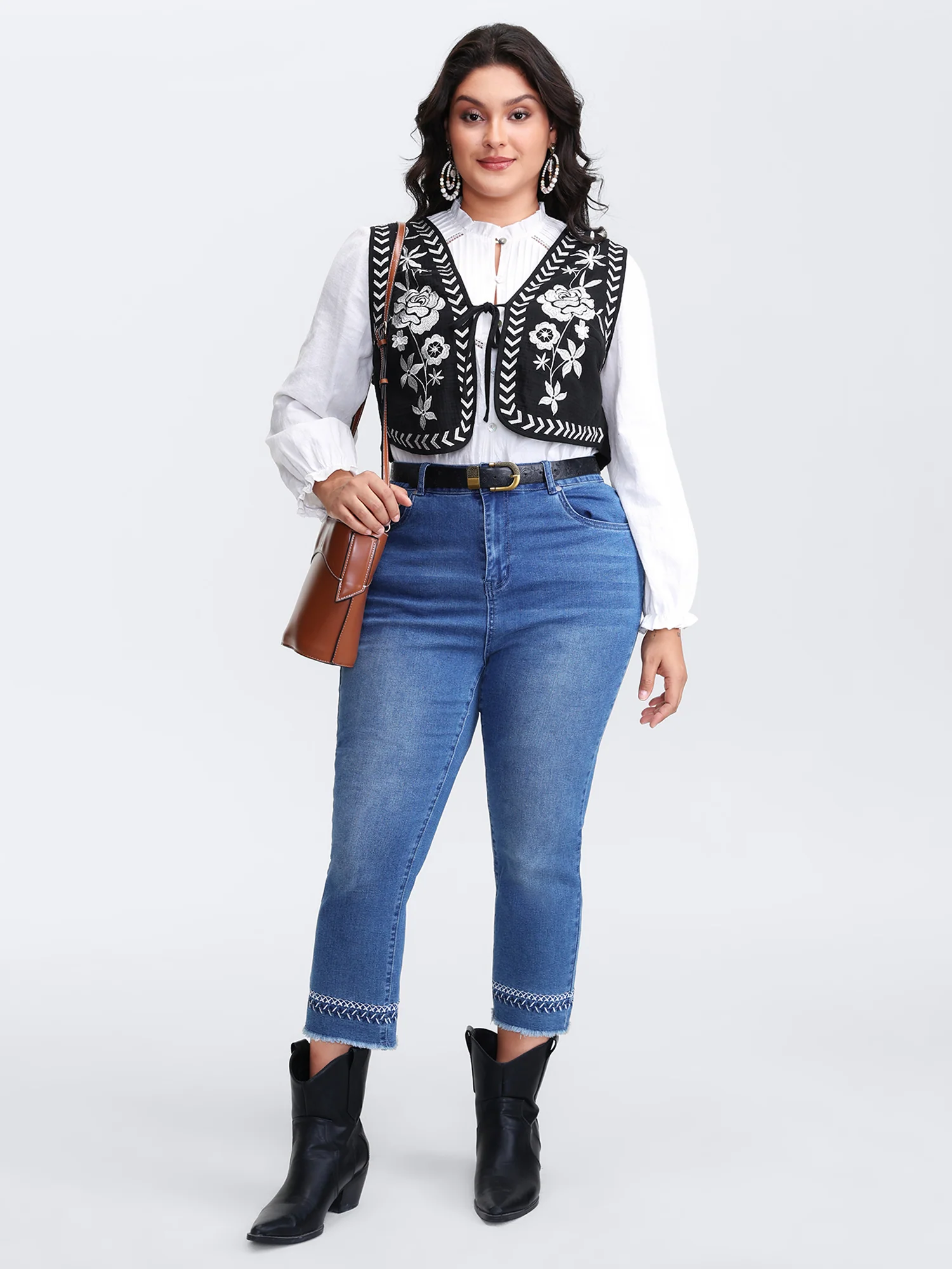 Pure Cotton Textured Embroidered Tie Vest - Image 3