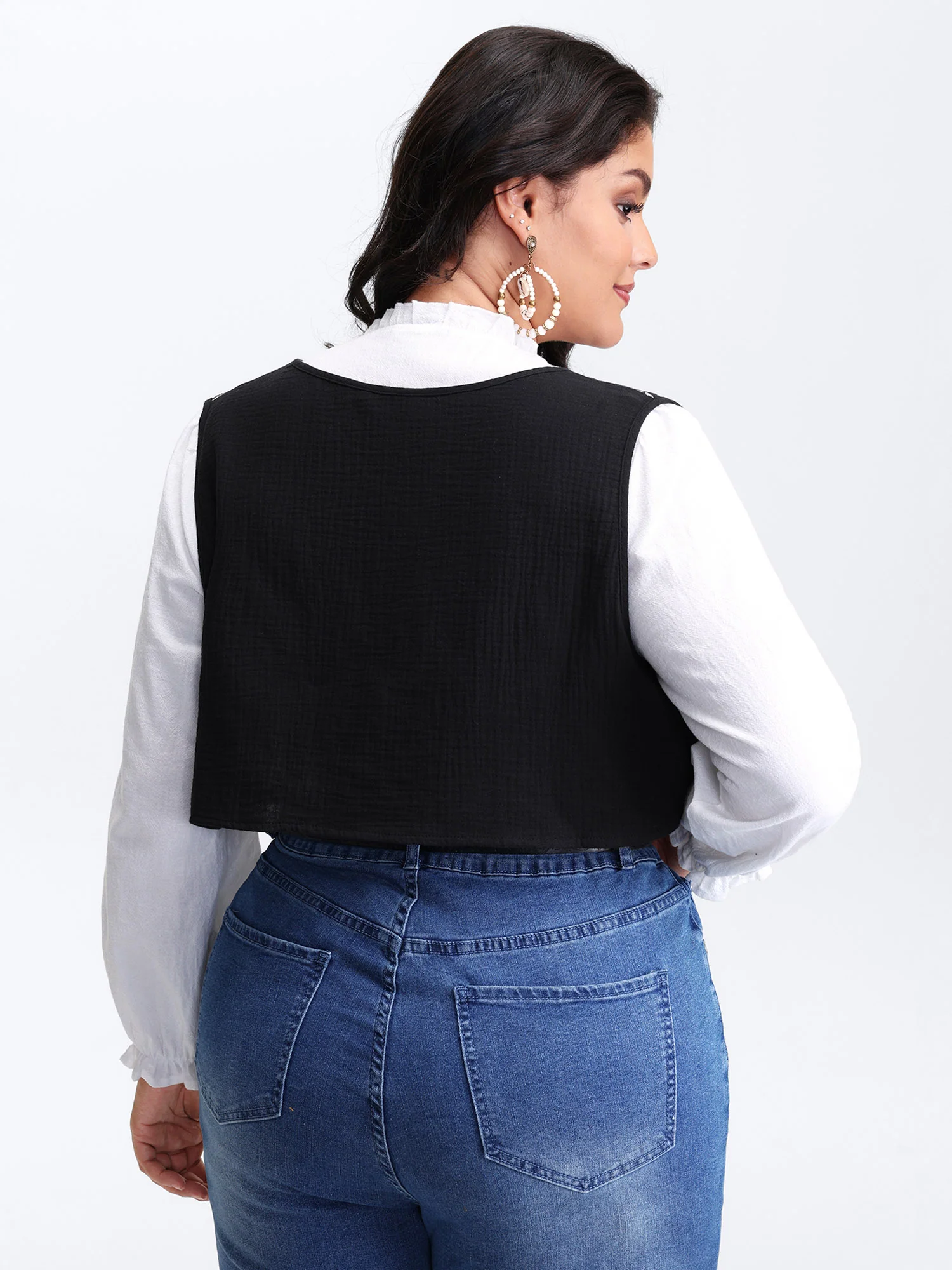 Pure Cotton Textured Embroidered Tie Vest - Image 5