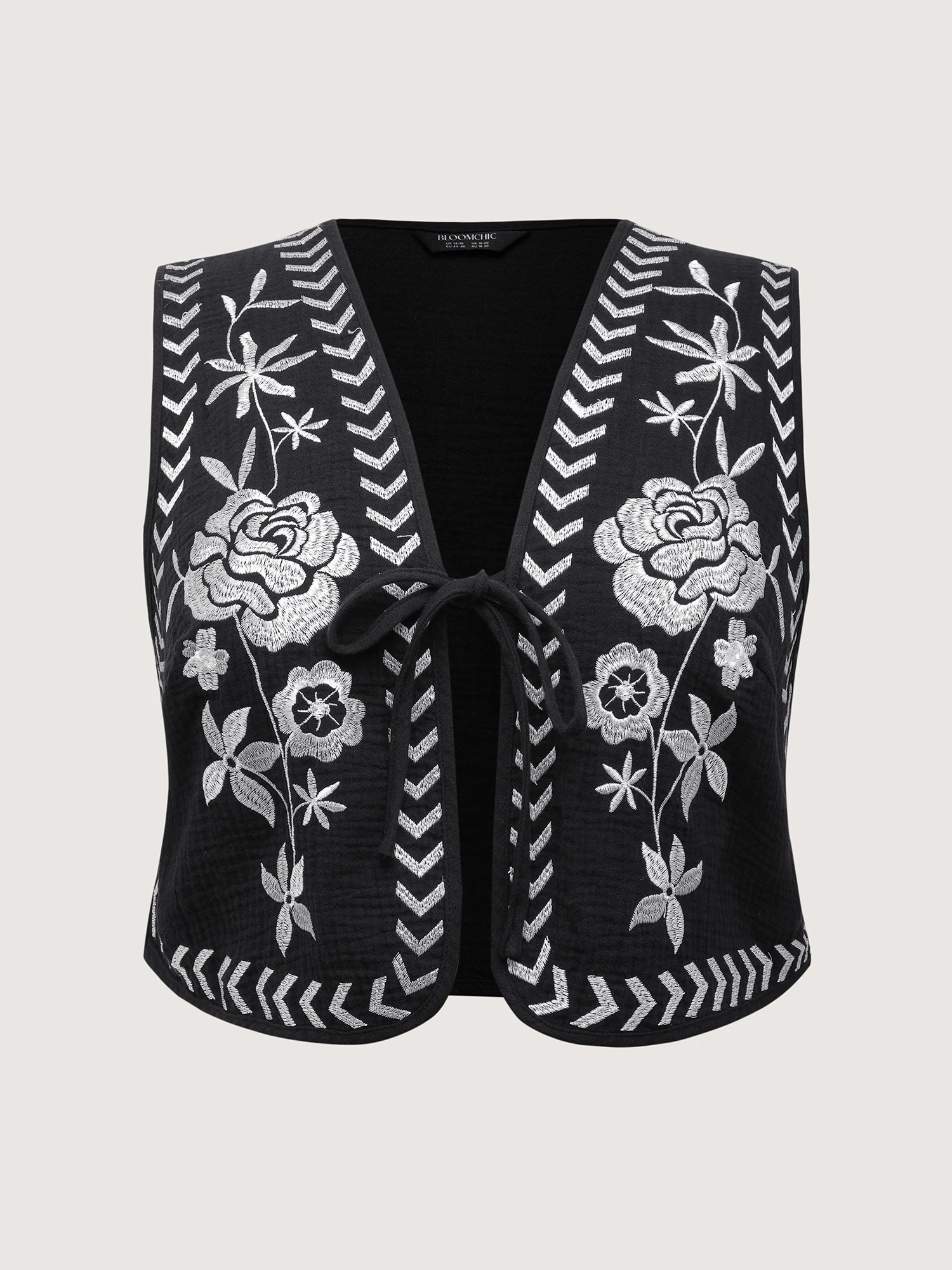 Pure Cotton Textured Embroidered Tie Vest - Image 7