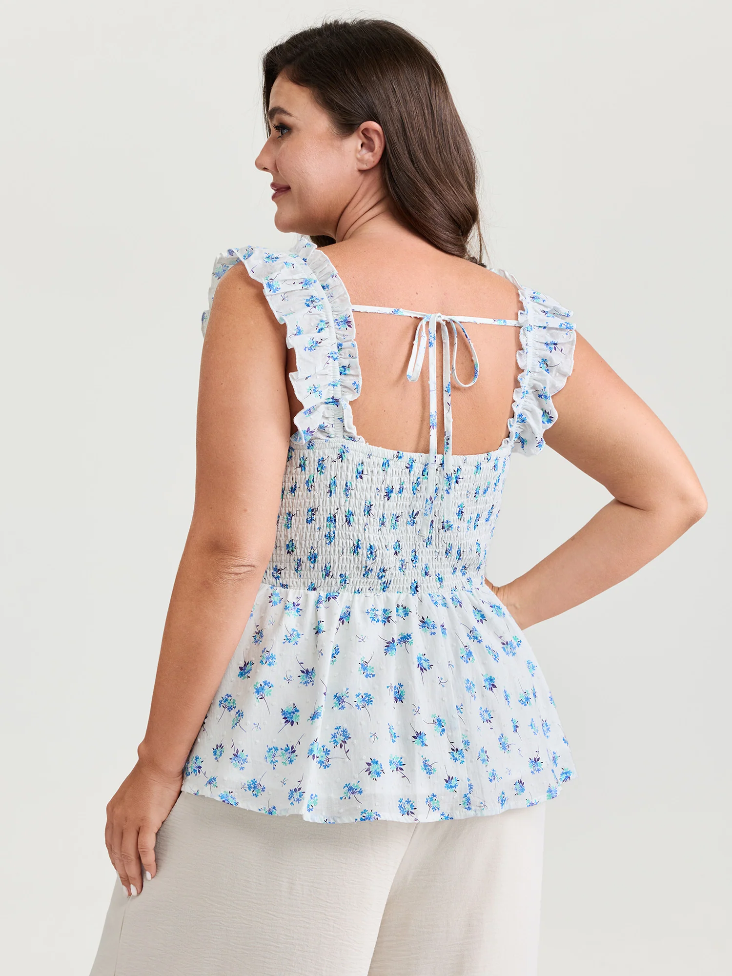 Pure Cotton Textured Floral Print Tank Top - Image 4