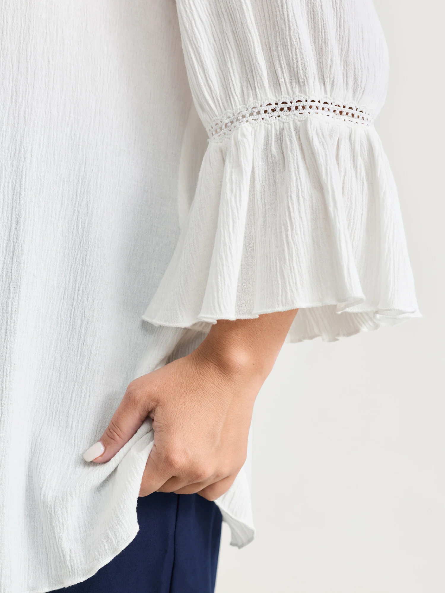 Pure Cotton Textured Lace Trim Button-Front Shirt - Image 4