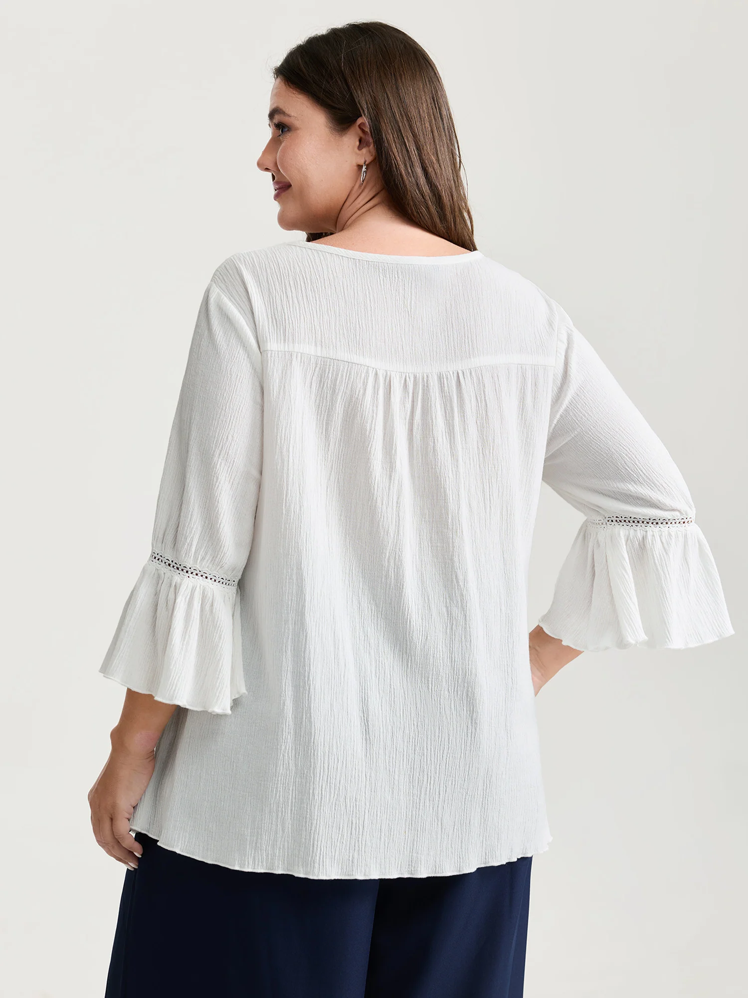 Pure Cotton Textured Lace Trim Button-Front Shirt - Image 5