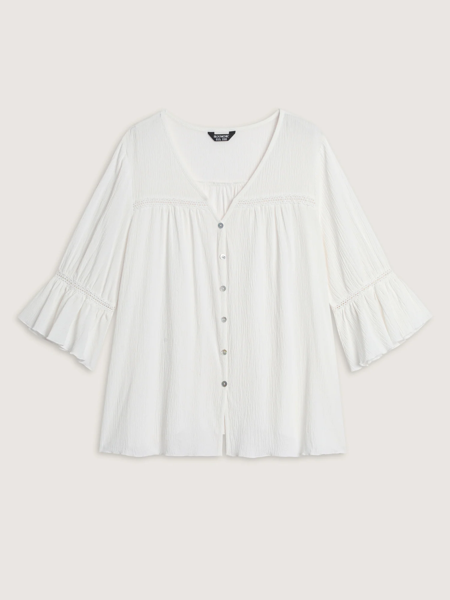 Pure Cotton Textured Lace Trim Button-Front Shirt - Image 8