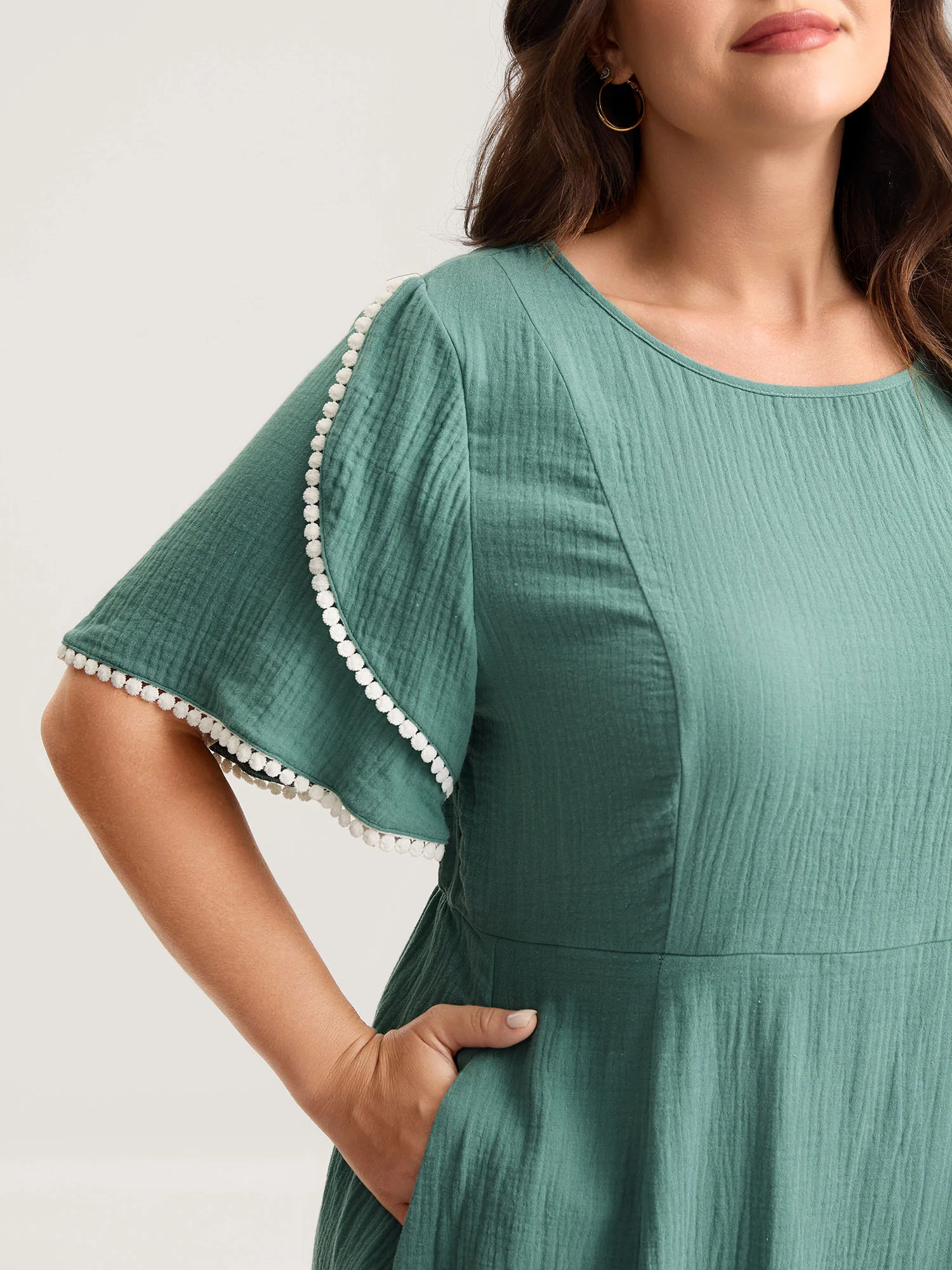 Pure Cotton Textured Lace Trim Midi Dress - Image 2